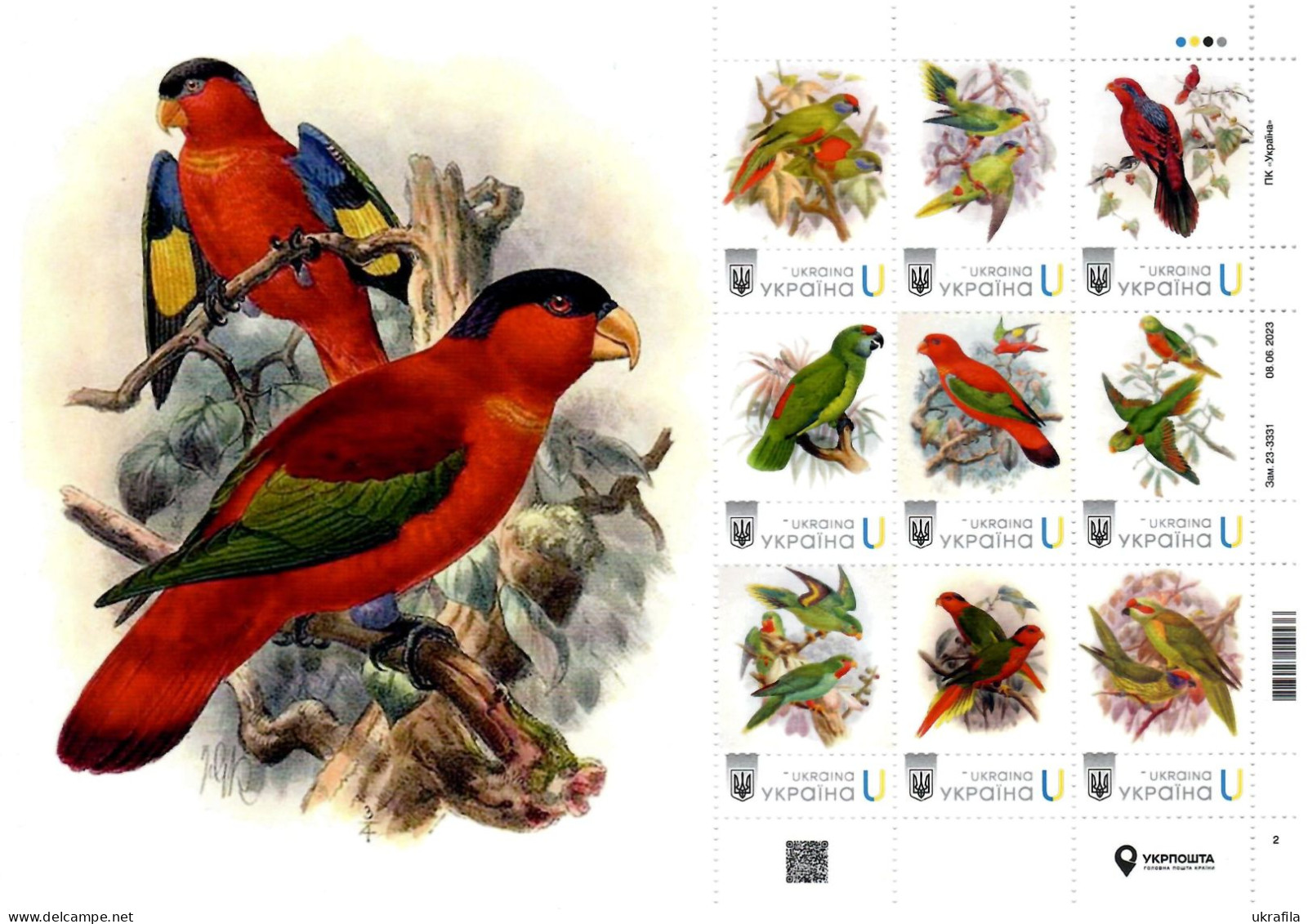 Ukraine 2024, Fauna, Birds, Parrots, Sheetlet Of 9v - Ukraine