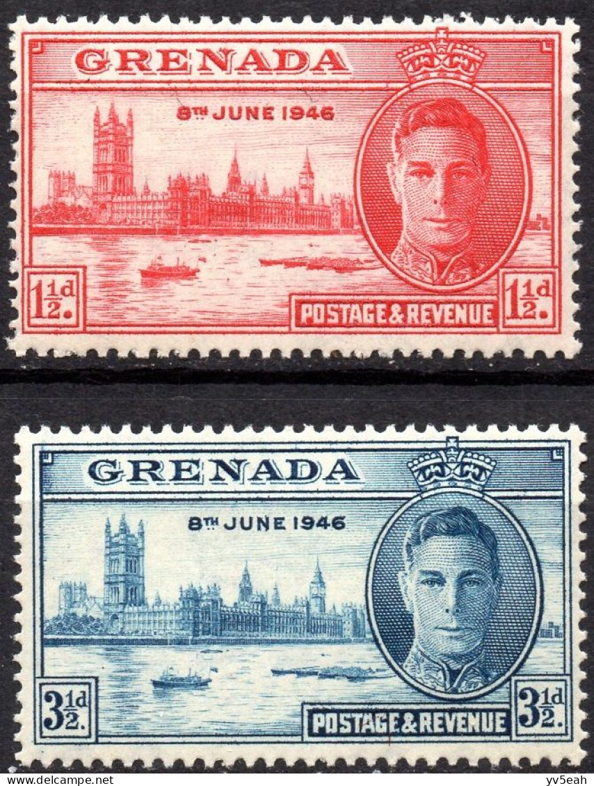 GRENADA/1946/MNH/SC#143-4/PEACE ISSUE / KING GEORGE VI / KGVI / PARLIAMENT BUILDING LONDON/ FULL SET - Grenade (...-1974)