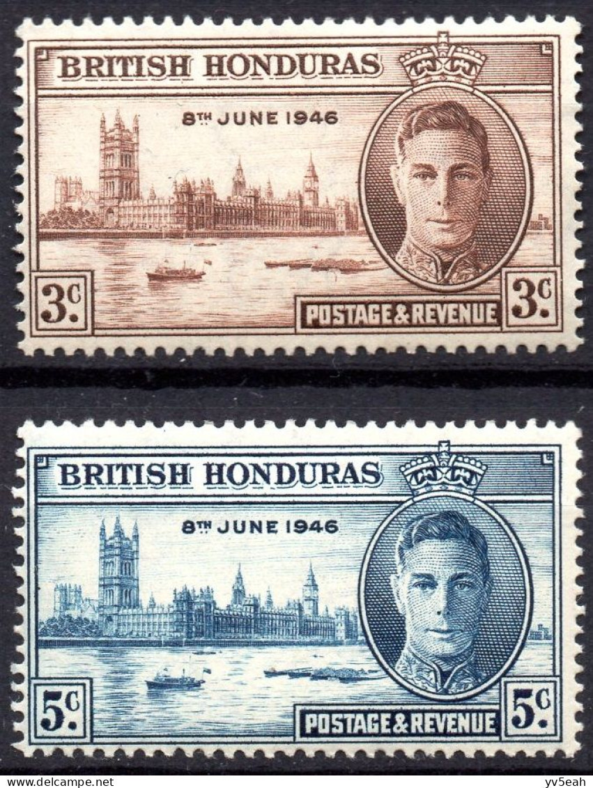 BRITISH HONDURAS/1946/MNH/SC#126-7/PEACE ISSUE / KING GEORGE VI / KGVI / PARLIAMENT BUILDING LONDON/ FULL SET - British Honduras (...-1970)