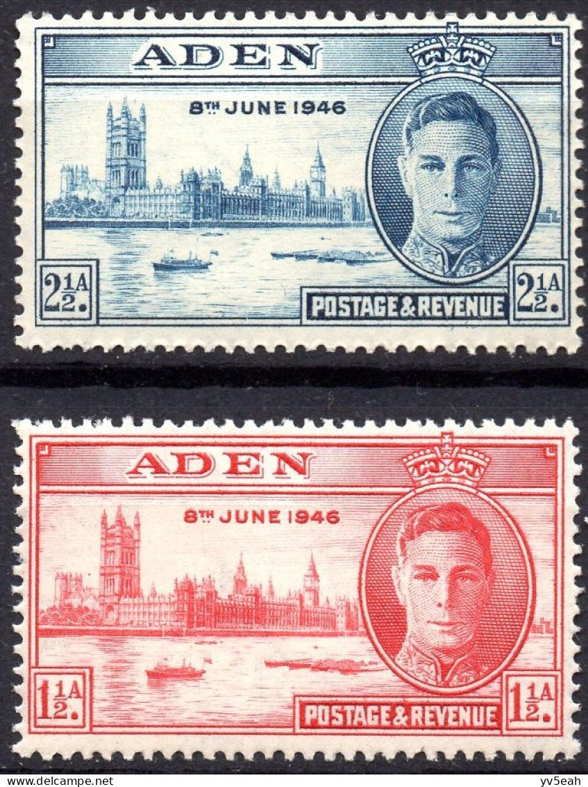 ADEN/1946/MNH/SC#28-9/PEACE ISSUE / KING GEORGE VI / KGVI / PARLIAMENT BUILDING LONDON/ FULL SET - Aden (1854-1963)