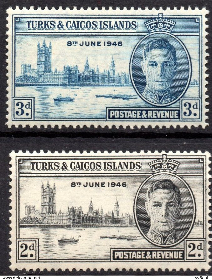 TURKS & CAICOS ISLANDS/1946/MNH/SC#90-1/PEACE ISSUE / KING GEORGE VI / KGVI / PARLIAMENT BUILDING LONDON/ FULL SET - Turks & Caicos (I. Turques Et Caïques)
