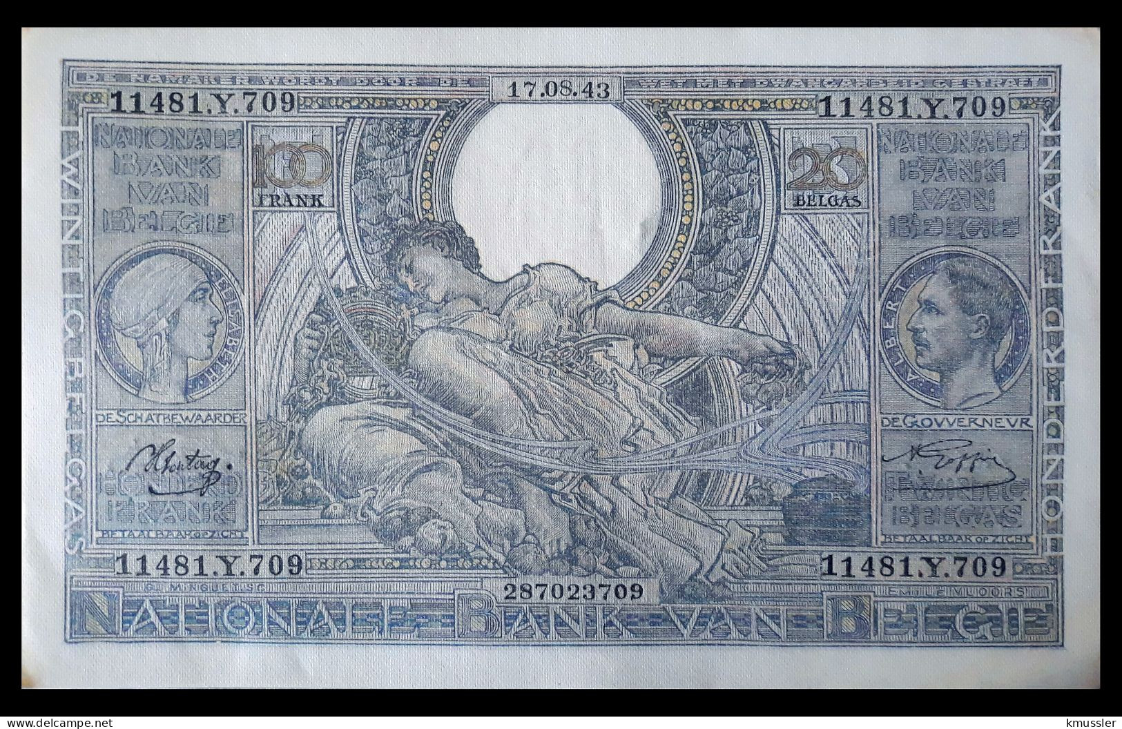 # # # Seltene Banknote Belgien (Belgium) 100 Francs 1943 UNC- # # # - 100 Franchi & 100 Franchi-20 Belgas