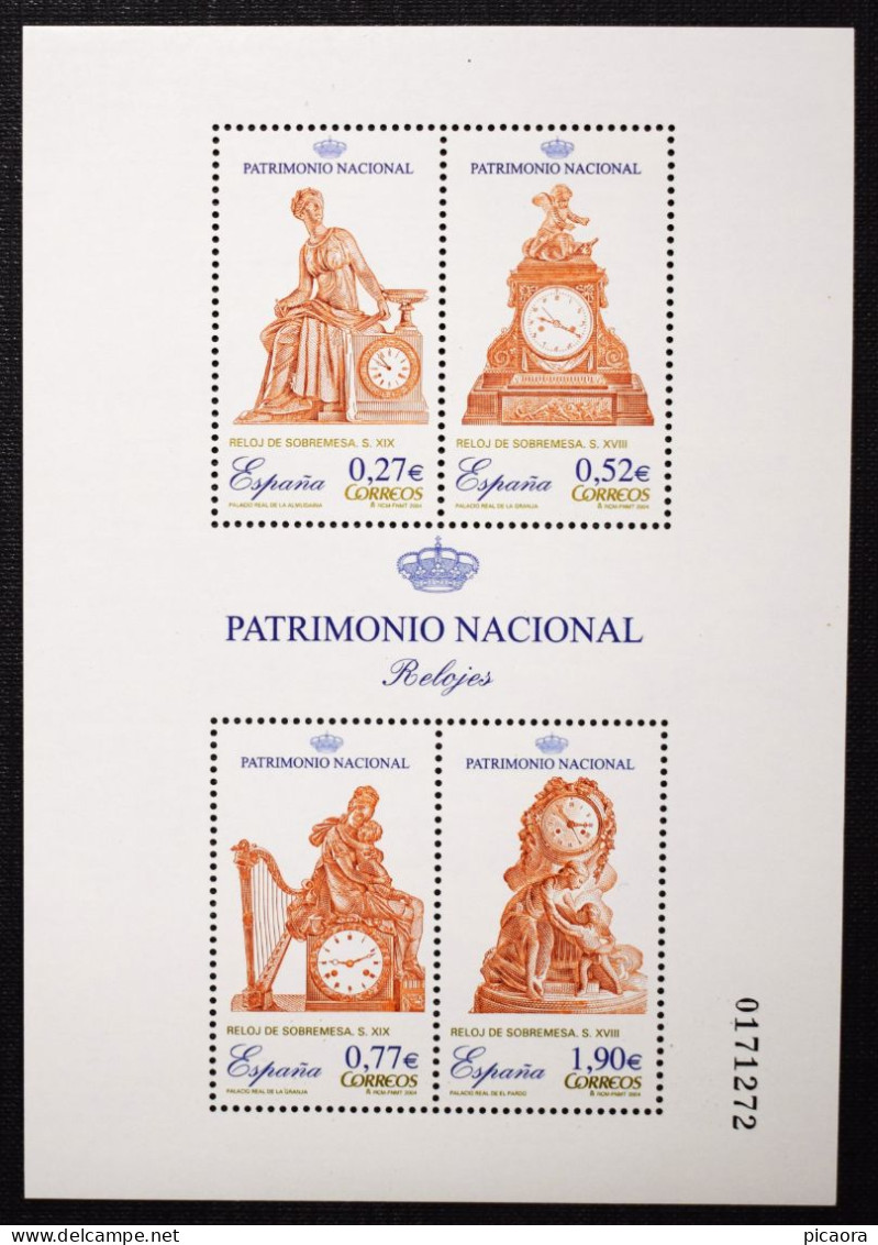 España Spain 2004  Patrimonio Nacional  Relojes  HB  Block  Mi BL136  Yv BF135  Edi 4071  Nuevo New MNH ** - Uhrmacherei