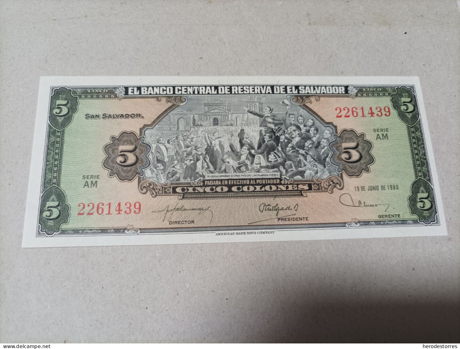 Billete De El Salvador De 5 Colones, Año 1980, UNC - Salvador