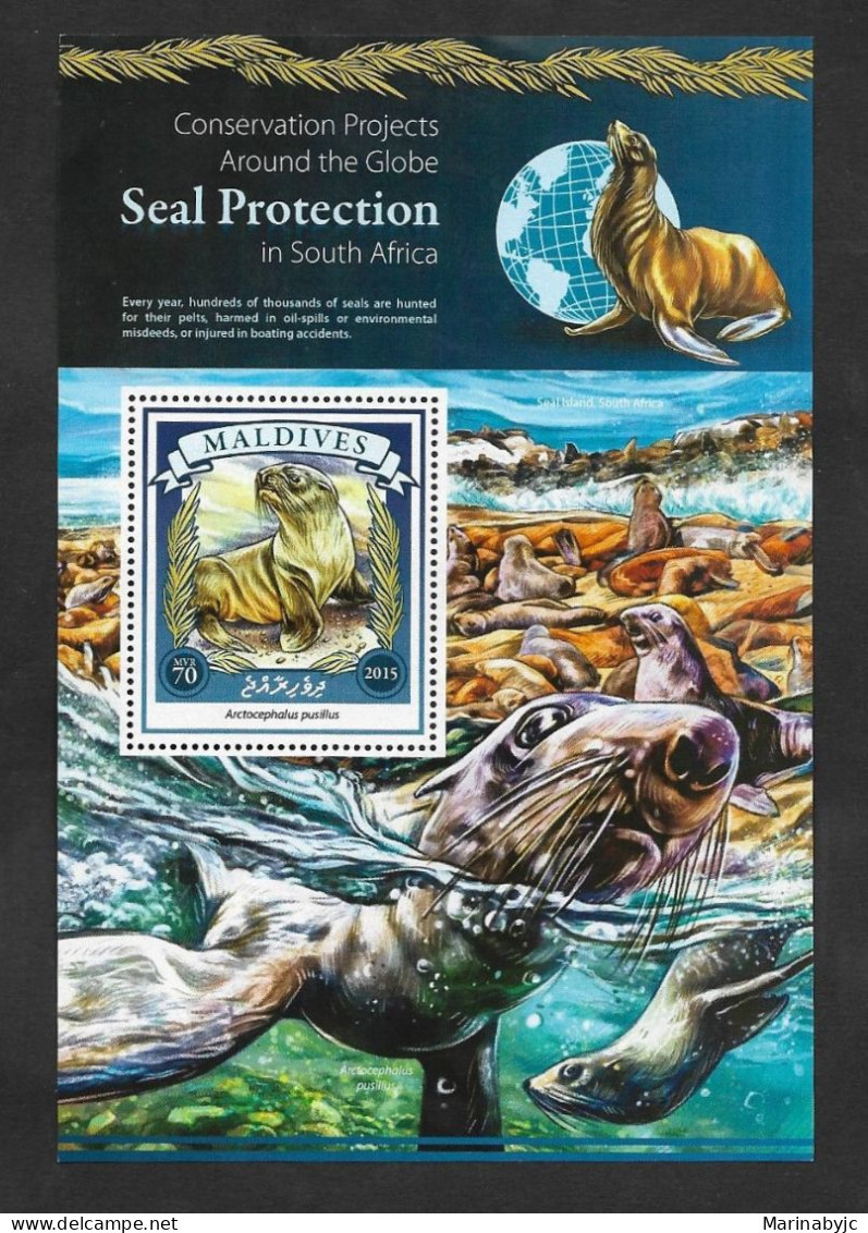 SD)2015 MALDIVES SEAL PROTECTION IN SOUTH AMERICA, SOUVENIR SHEET, MNH - Maldivas (1965-...)