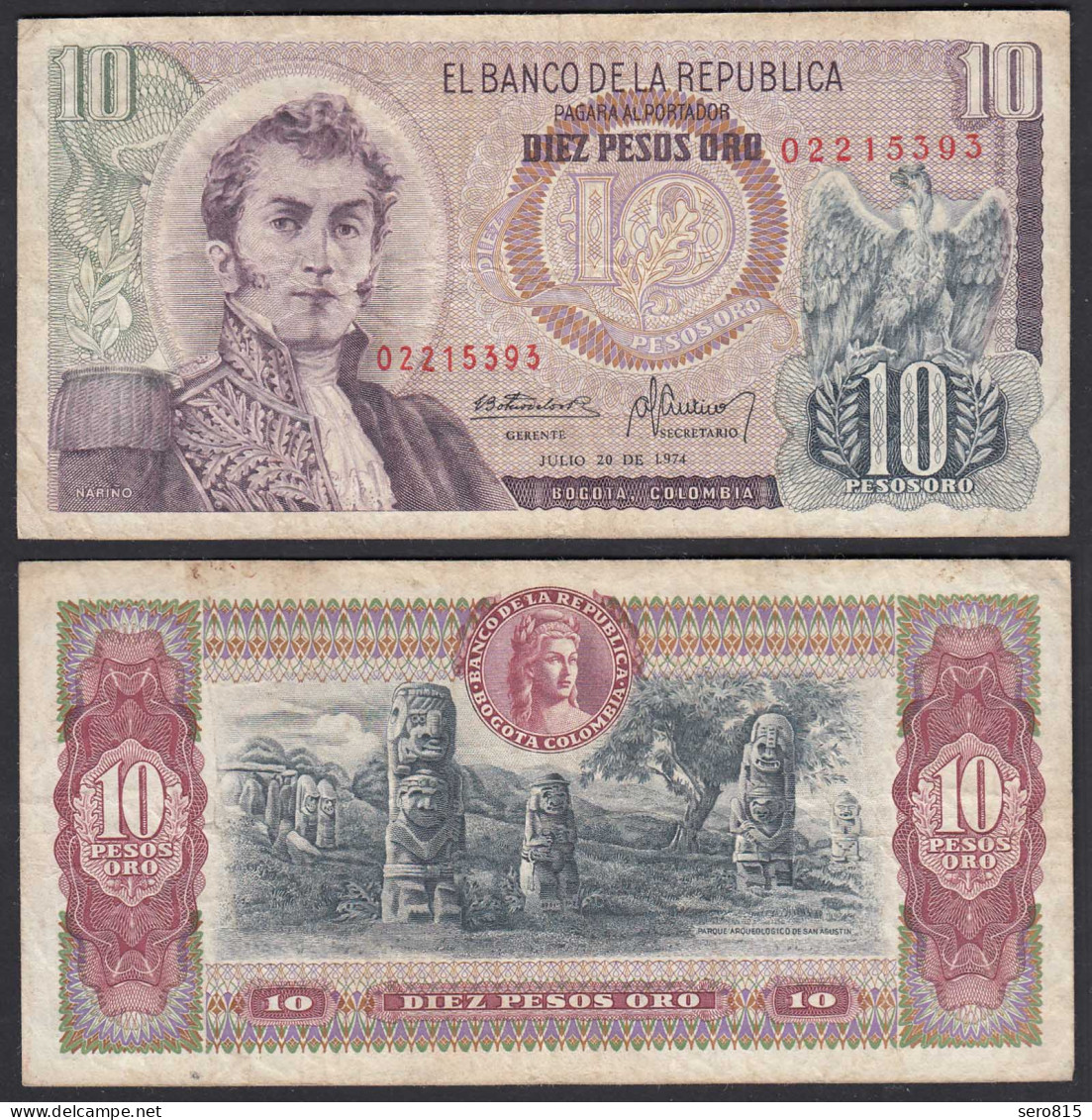 Kolumbien - Colombia 10 Pesos Oro 1974 Pick 407f F (4)    (27789 - Sonstige – Amerika