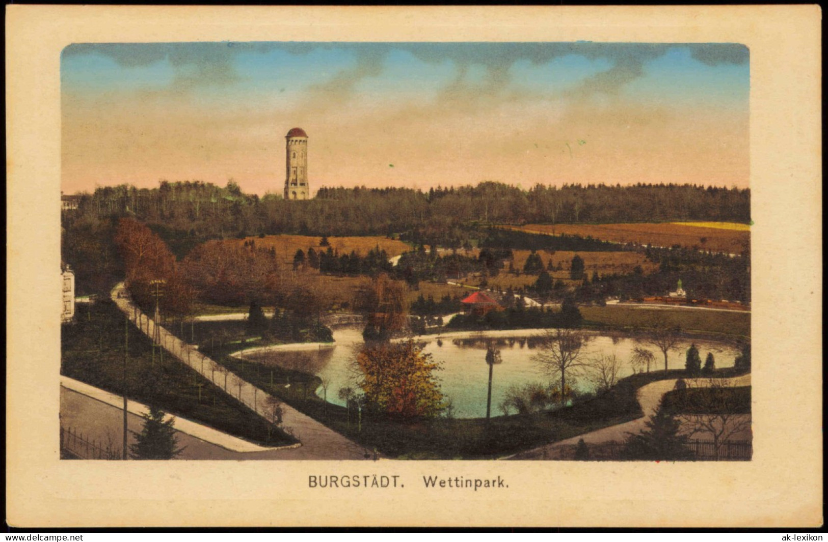 Ansichtskarte Burgstädt Wettinpark - Colorierte Ak 1914 - Burgstaedt