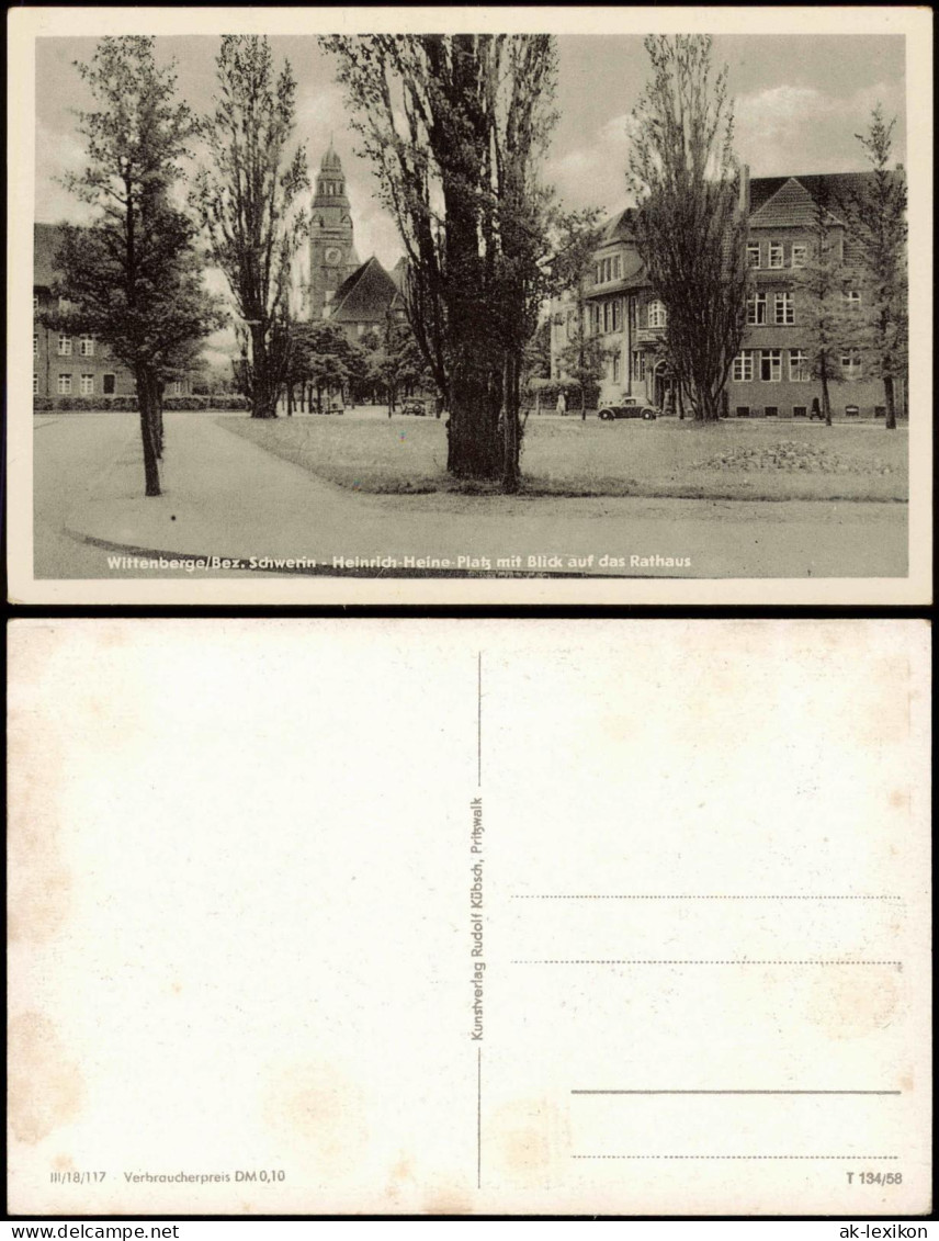 Ansichtskarte Wittenberge Heinrich-Heine-Platz Und Blick Auf Das Rathaus 1958 - Wittenberge