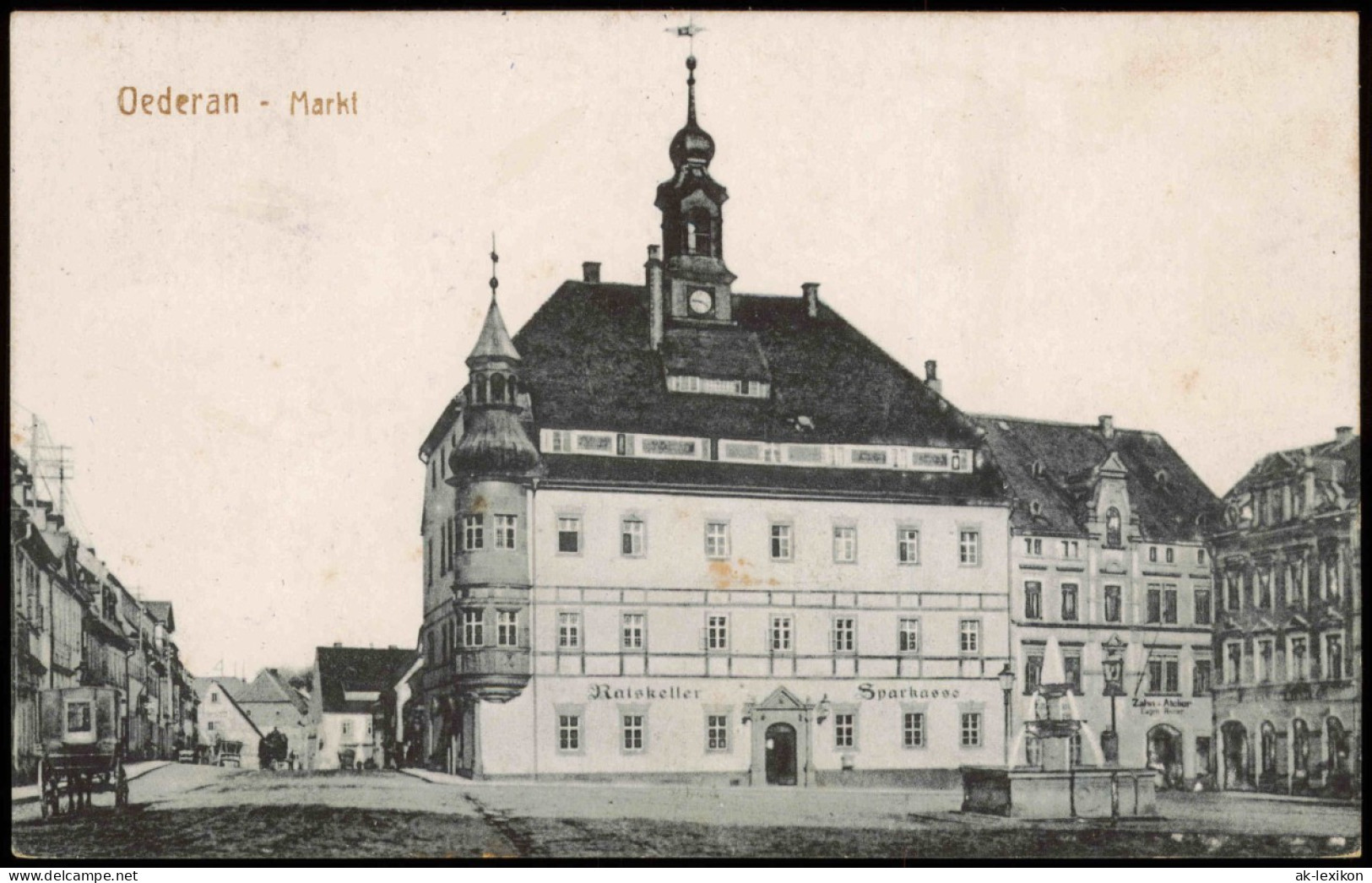 Ansichtskarte Oederan Marktplatz, Sparkasse Ratskeller 1919 - Oederan