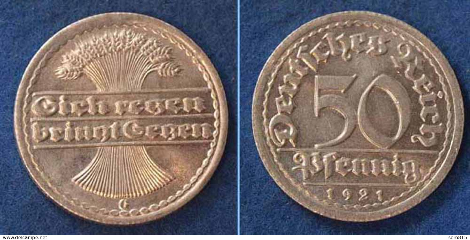 50 Pfennig Weimarer Republik 1921 G  Jäger 301 (n381 - 50 Rentenpfennig & 50 Reichspfennig