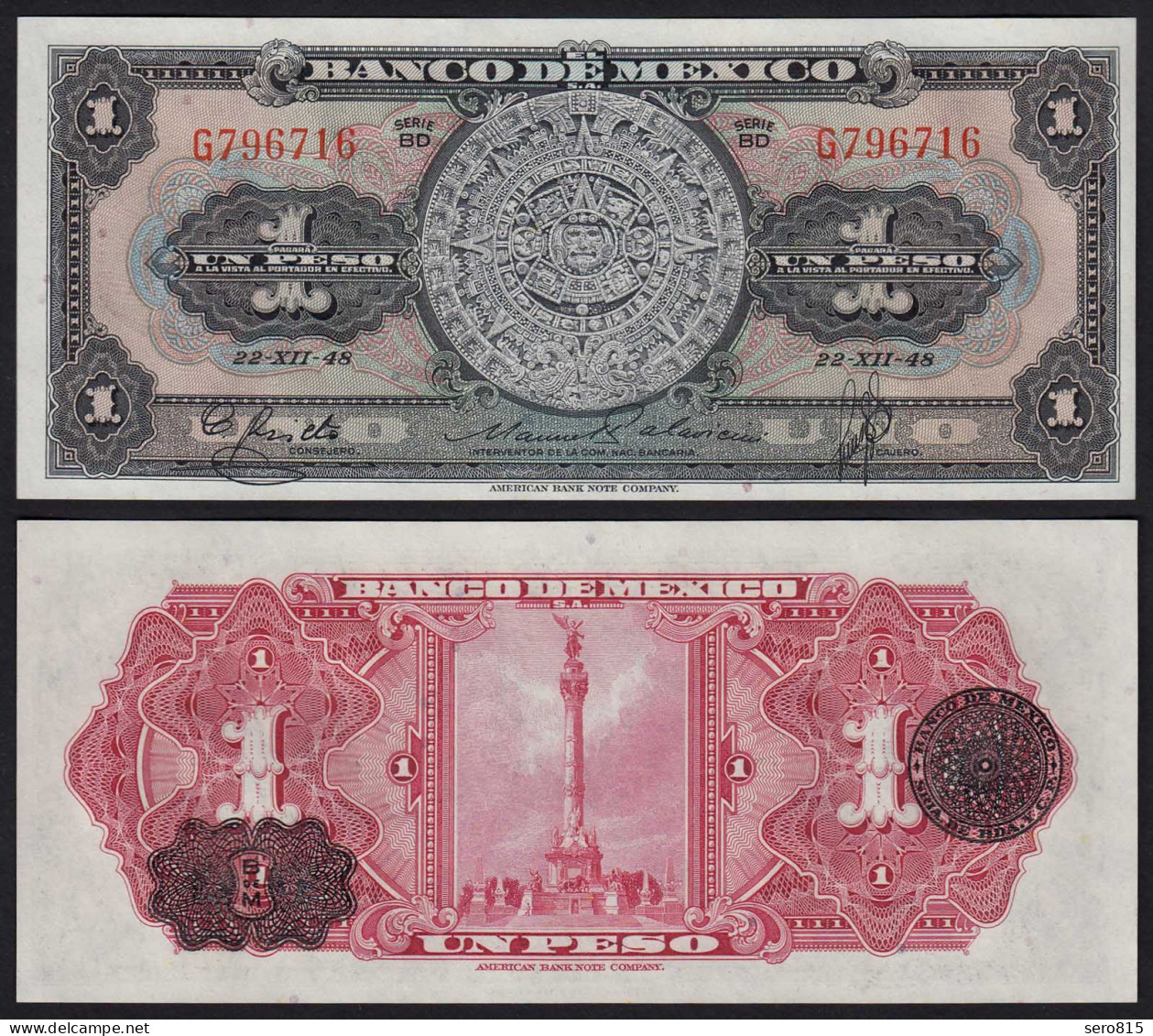 MEXIKO - MEXICO - 1 Peso 22.12.1948 Serie BD Pick 46a  AUNC (1-)   (21232 - Otros – América