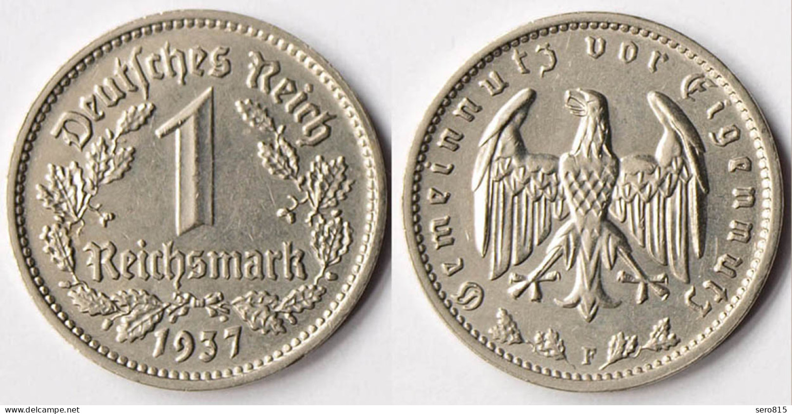 1 Mark WW2  3. Reich 1937 F Jäger Nummer 354  (r671 - 1 Reichsmark
