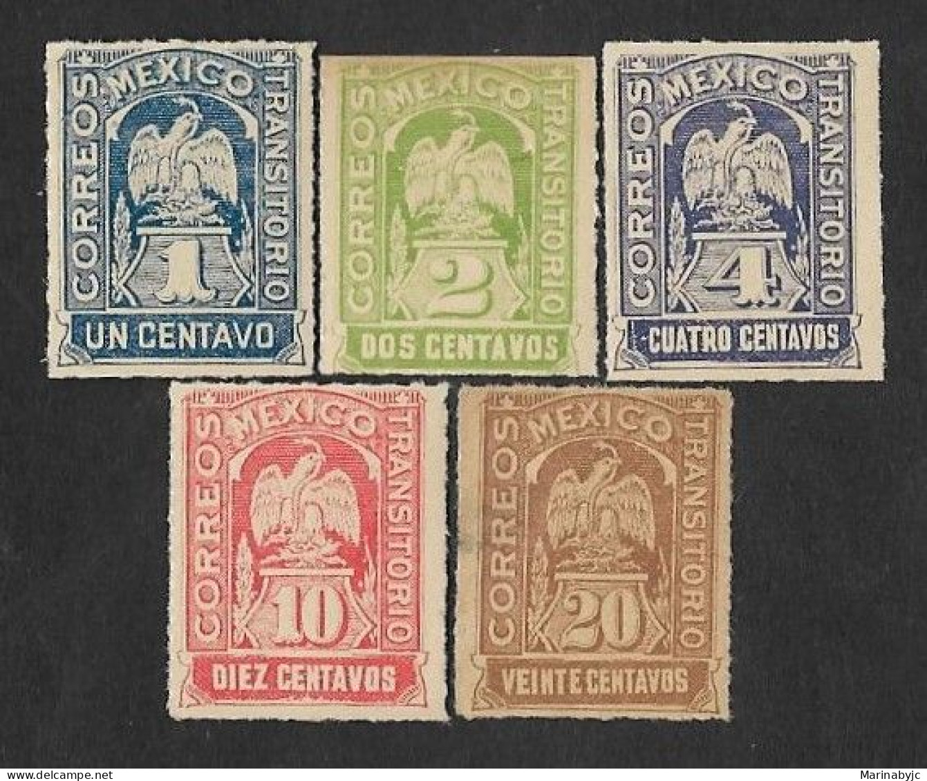 SE)1914 MEXICO, TRANSIENTS, COAT OF ARMS 1C SCT354, 2C SCT355, 4C SCT356, 10C SCT358 & 20C SCT359, MINT - Mexico