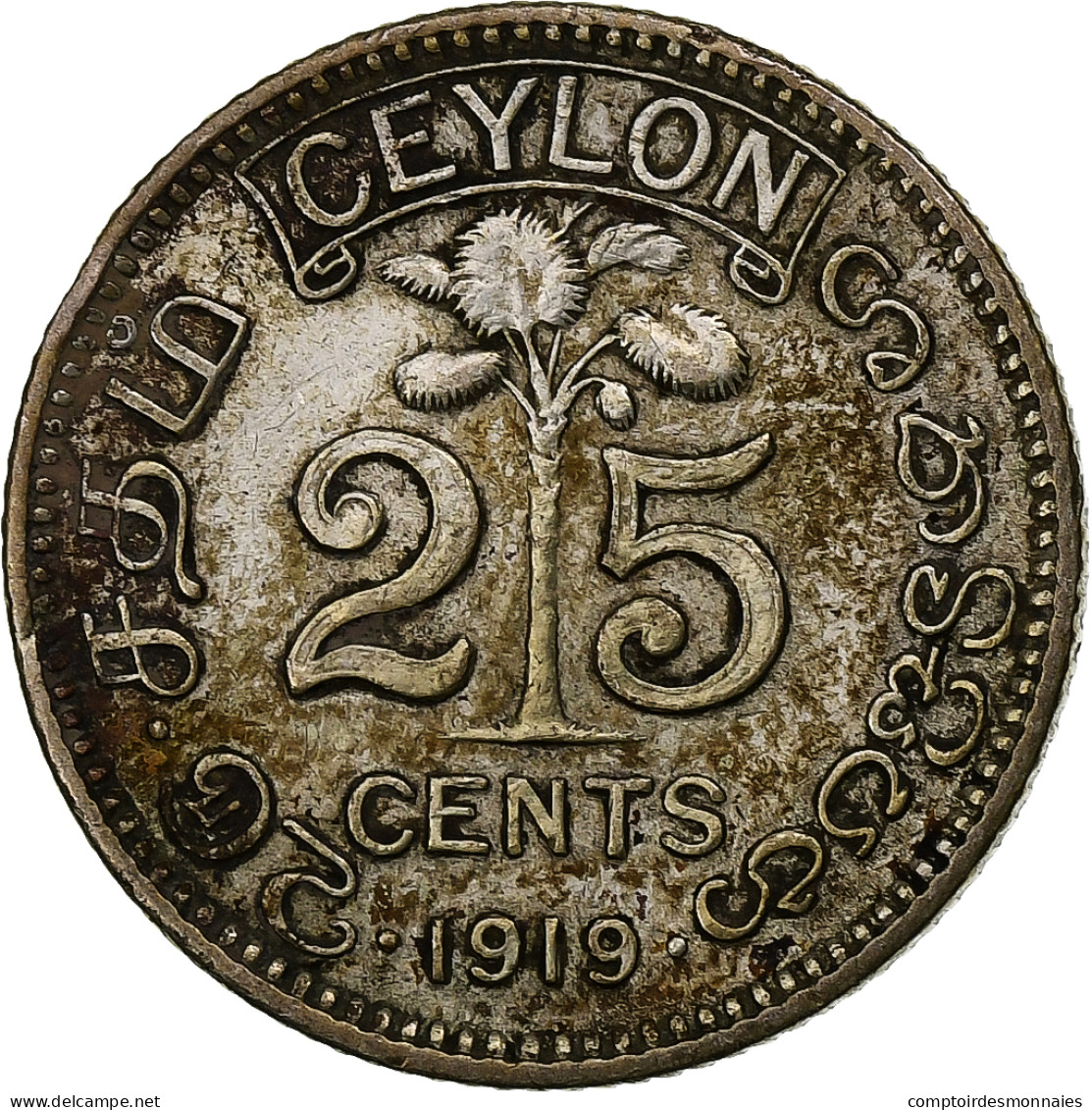 Sri Lanka , George V, 25 Cents, 1919, Argent, TTB, KM:105a - Colonies