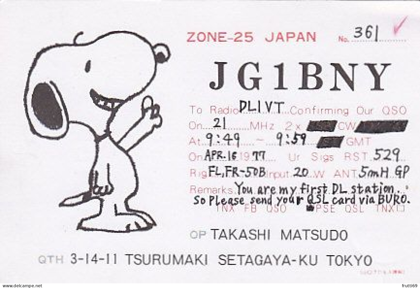 AK 203424 QSL - Japan - Tokyo - Radio Amateur