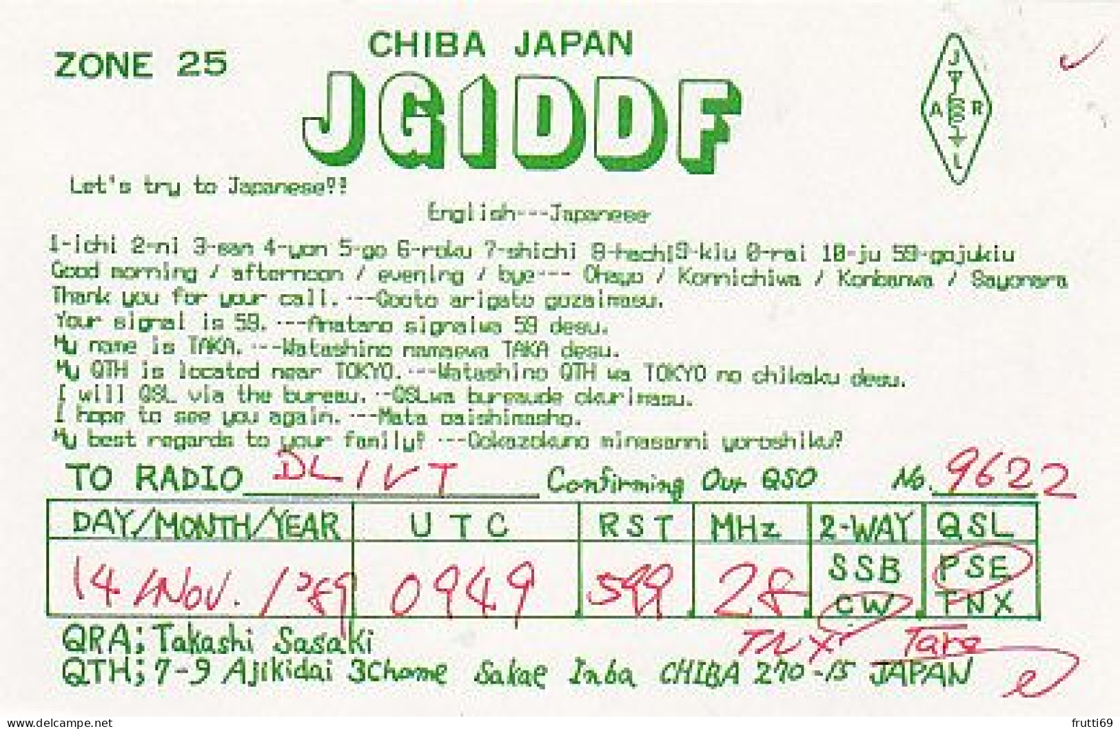 AK 203427 QSL - Japan - Chiba - Radio Amateur