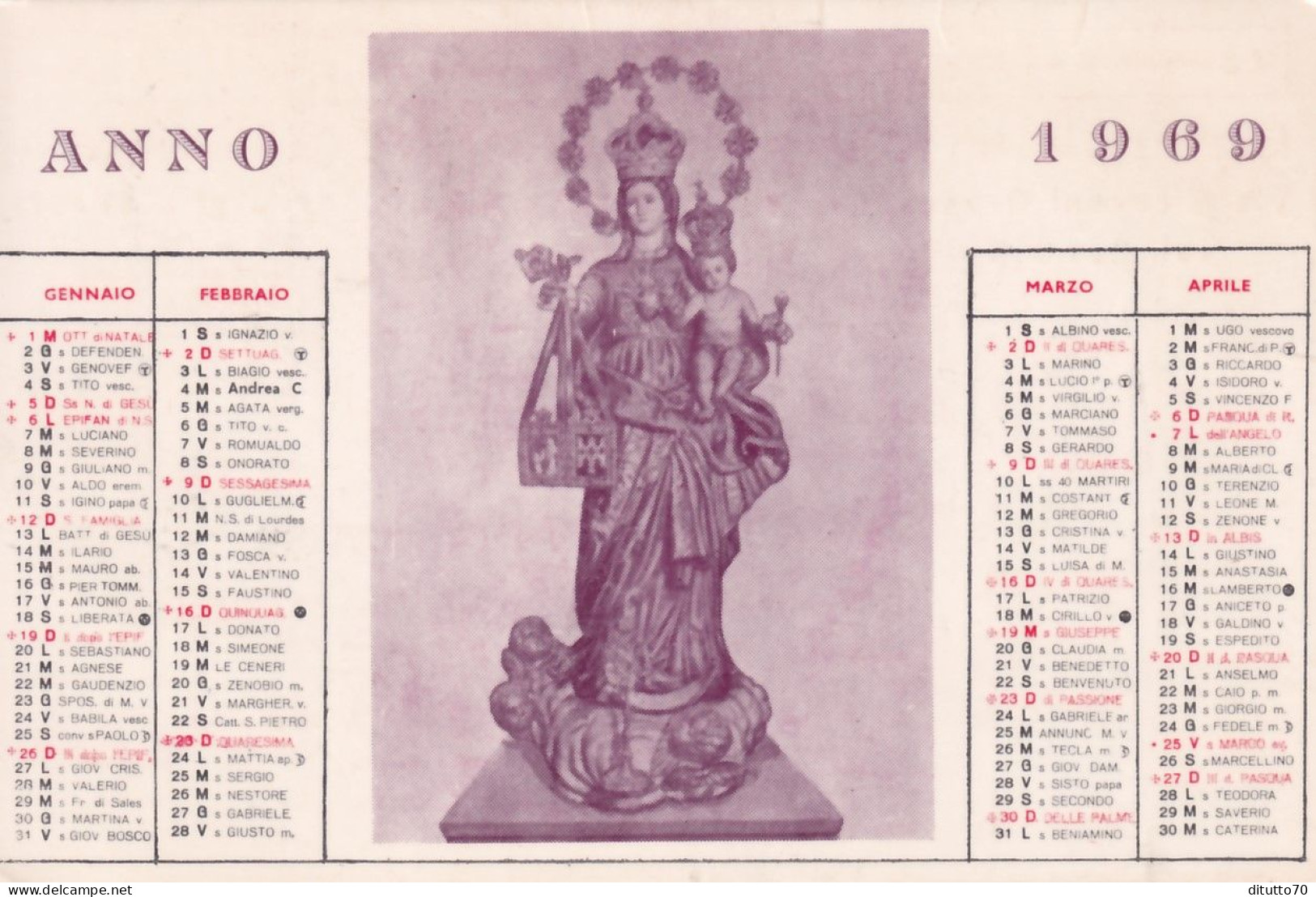 Calendarietto - Carmine Maggiore - Palermo - Anno 1969 - Petit Format : 1961-70