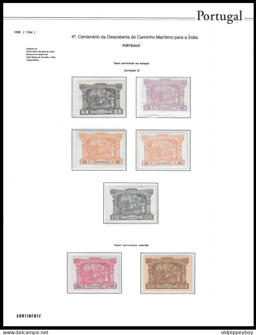 1898 MNH/MH ORIGINAL GUM Portugal # 1/6 Porteado POSTAGE DUE DIFFERENT  PAPER TYPES AND COLOURS  FULL SET SEE SCANS - Neufs