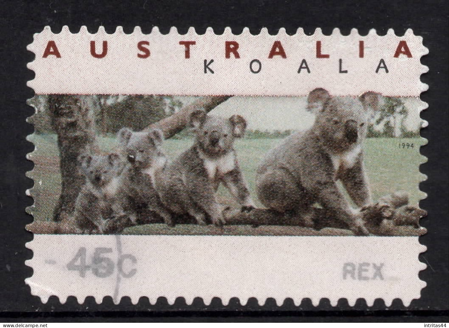 AUSTRALIA 1994 KOALA AND KANGAROO (COUNTER PRINTED) "45c KOALA FAMILY" STAMP VFU - Gebruikt