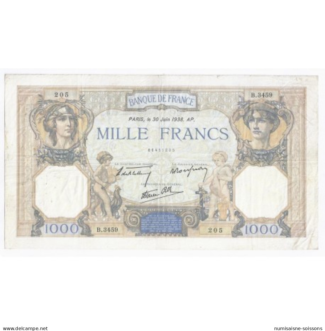 FAY 38/21 - 1000 FRANCS CERES ET MERCURE - 30/06/1938 - TRES TRES BEAU - PICK 90 - 1 000 F 1927-1940 ''Cérès E Mercure''