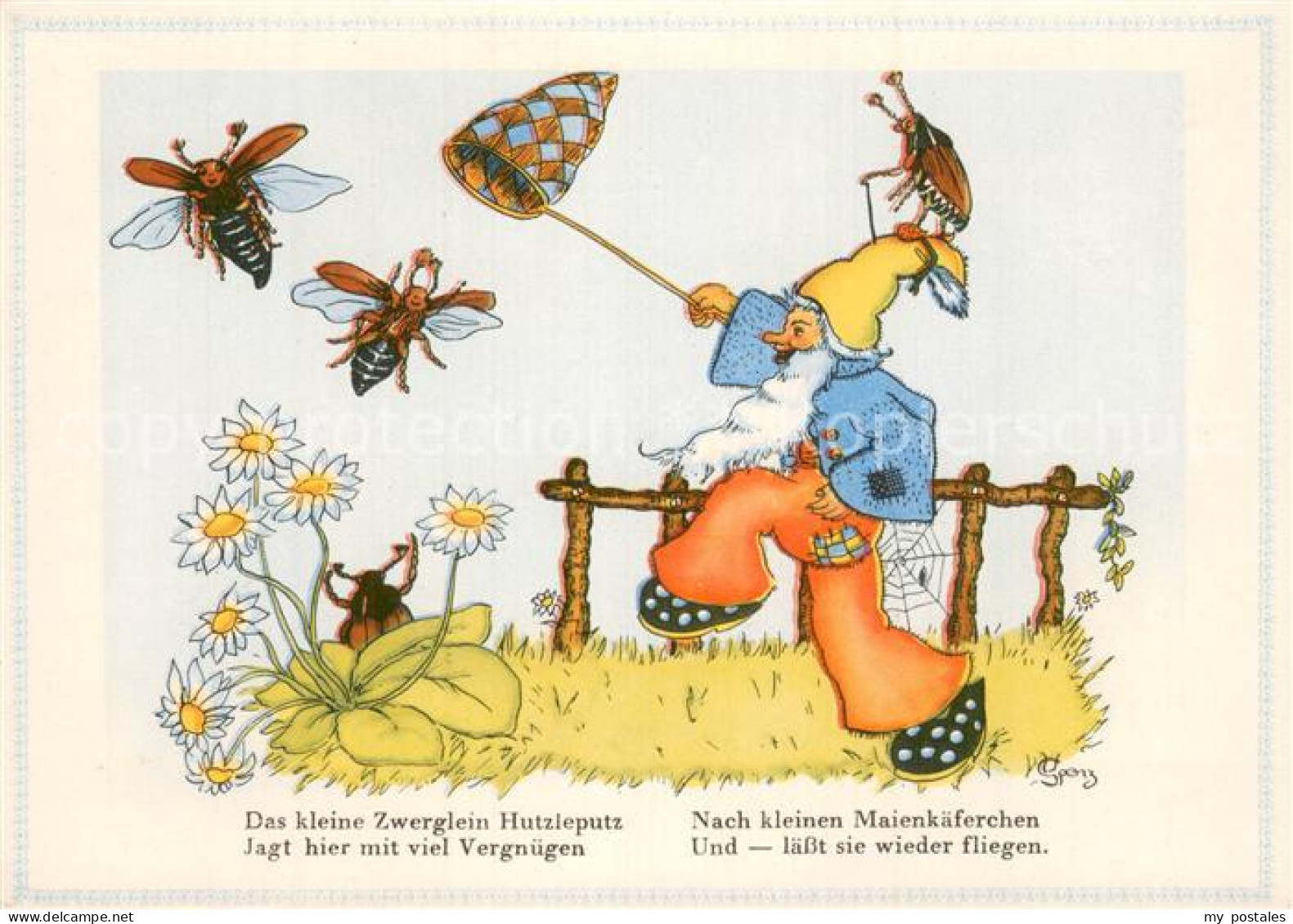 73811045 Zwerge_Dwarfs_Nains Jagen Maienkaefer Litho - Fairy Tales, Popular Stories & Legends