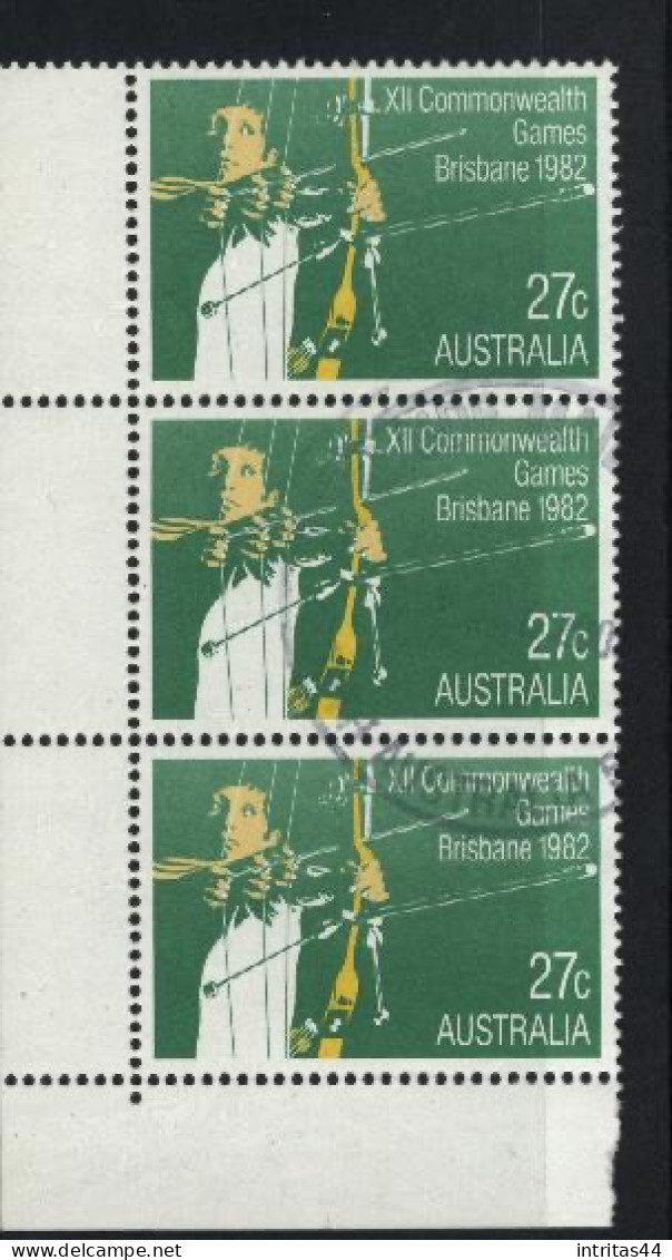 AUSTRALIA 1982 12th  COMMONWEALTH GAMES, BRISBANE CORNER BLOCK OF (3) VFU - Gebraucht