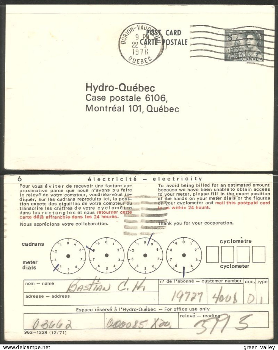 A42 203 Canada Carte Postale QEII 8c Slate Hydro-Quebec Used DORION-VAUDREUIL - 1953-.... Reign Of Elizabeth II