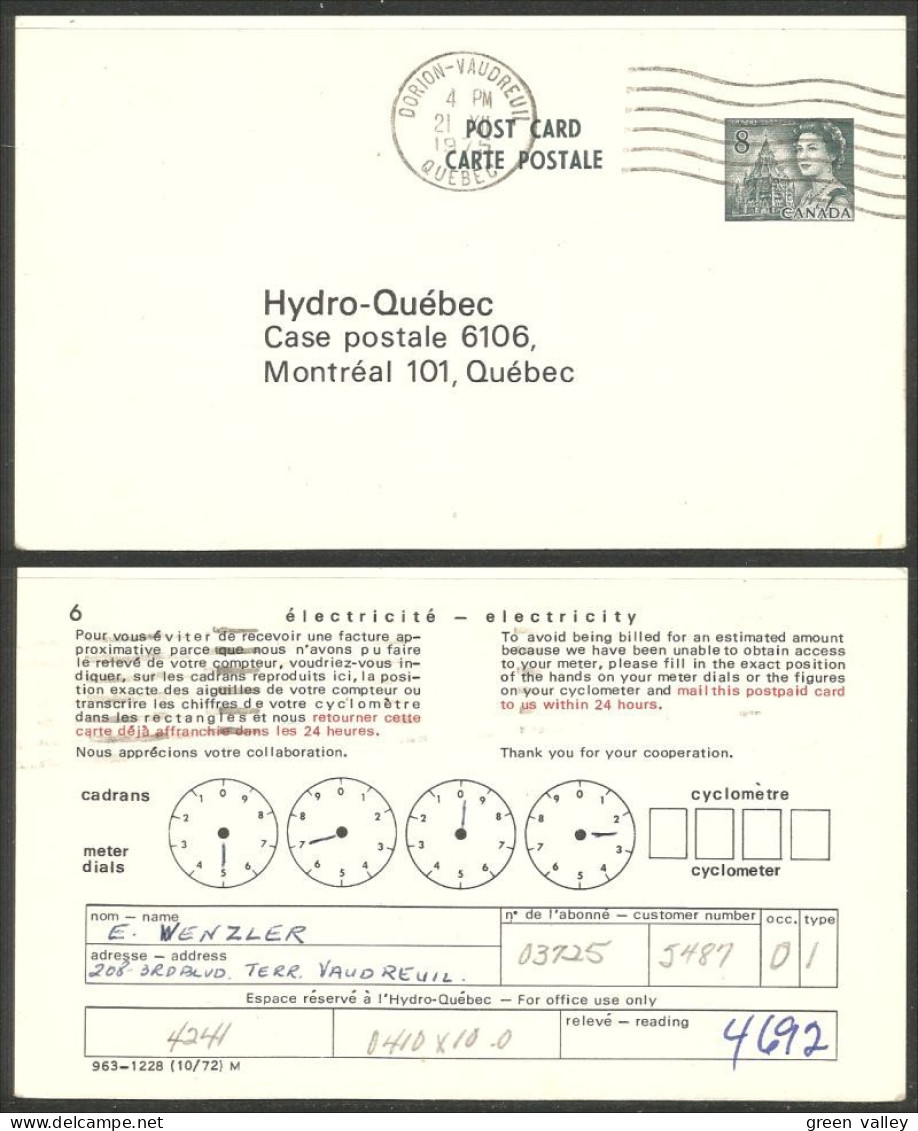 A42 210 Canada Carte Postale QEII 8c Slate Hydro-Quebec Used DORION-VAUDREUIL - 1953-.... Reinado De Elizabeth II