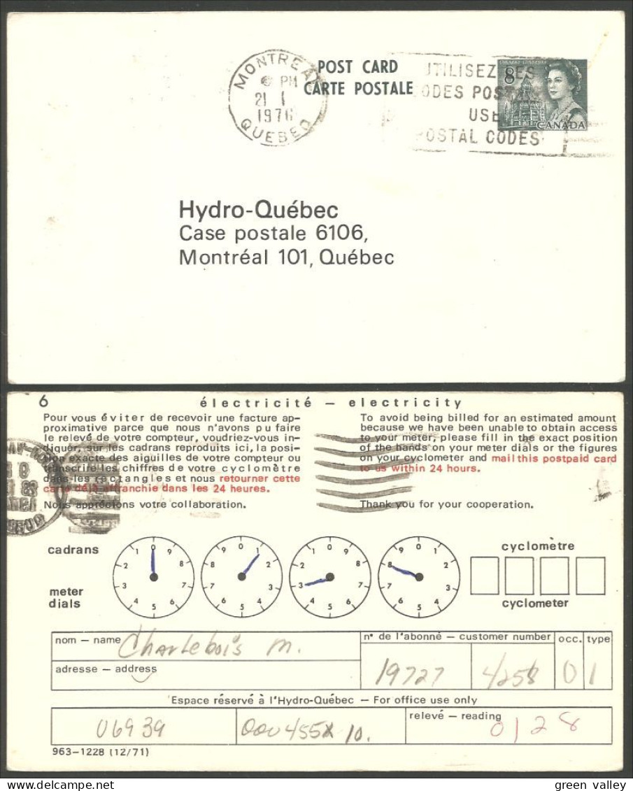 A42 213 Canada Carte Postale QEII 8c Slate Hydro-Quebec Used MONTREAL - 1953-.... Reign Of Elizabeth II