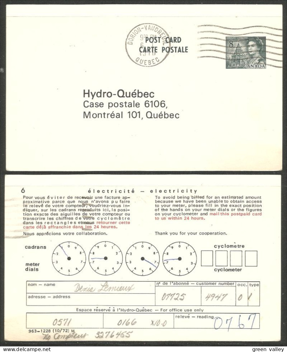 A42 209 Canada Carte Postale QEII 8c Slate Hydro-Quebec Used DORION-VAUDREUIL - 1953-.... Règne D'Elizabeth II