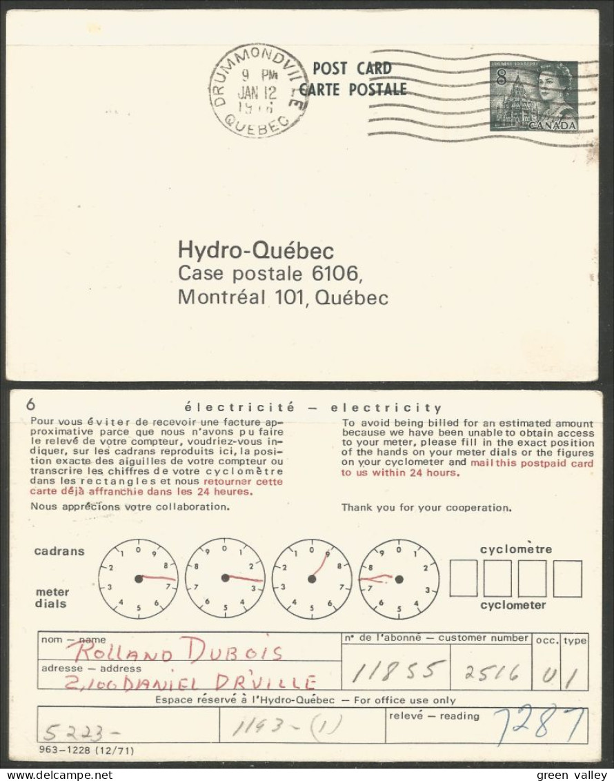 A42 207 Canada Carte Postale QEII 8c Slate Hydro-Quebec Used DRUMMONDVILLE - 1953-.... Elizabeth II