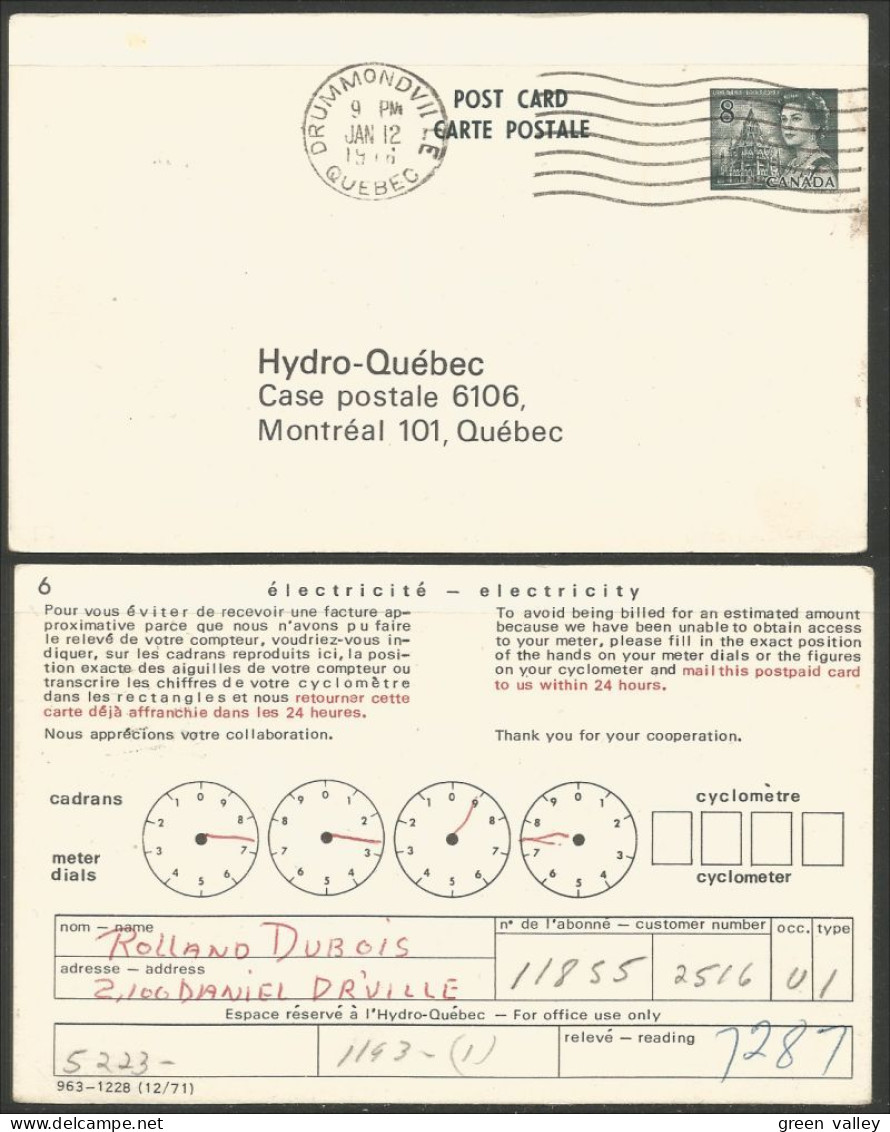A42 207 Canada Carte Postale QEII 8c Slate Hydro-Quebec Used DRUMMONDVILLE - 1953-.... Règne D'Elizabeth II