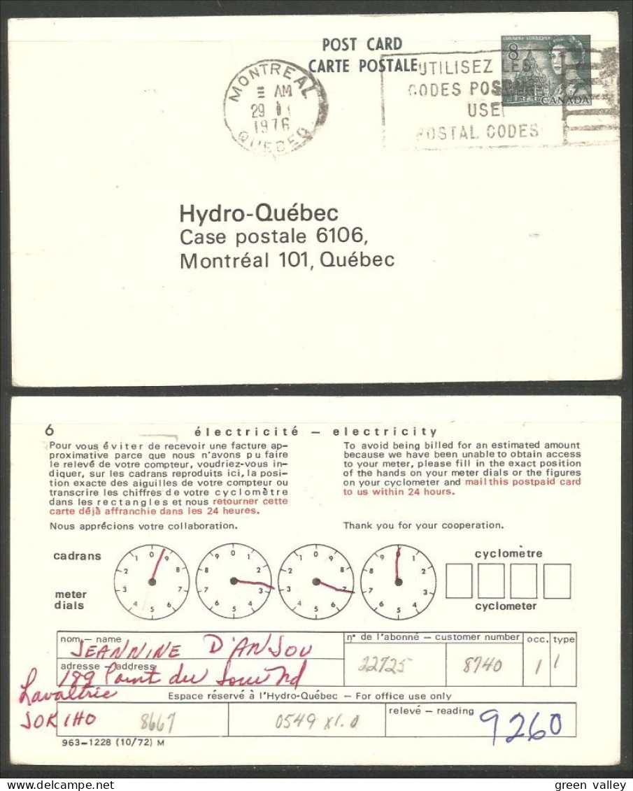 A42 202 Canada Carte Postale QEII 8c Slate Hydro-Quebec Used MONTREAL - 1953-.... Règne D'Elizabeth II