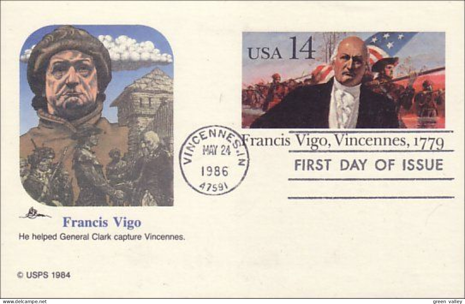 A42 93 US Postcard Francis Vigo 1779 FDC - Indiens D'Amérique