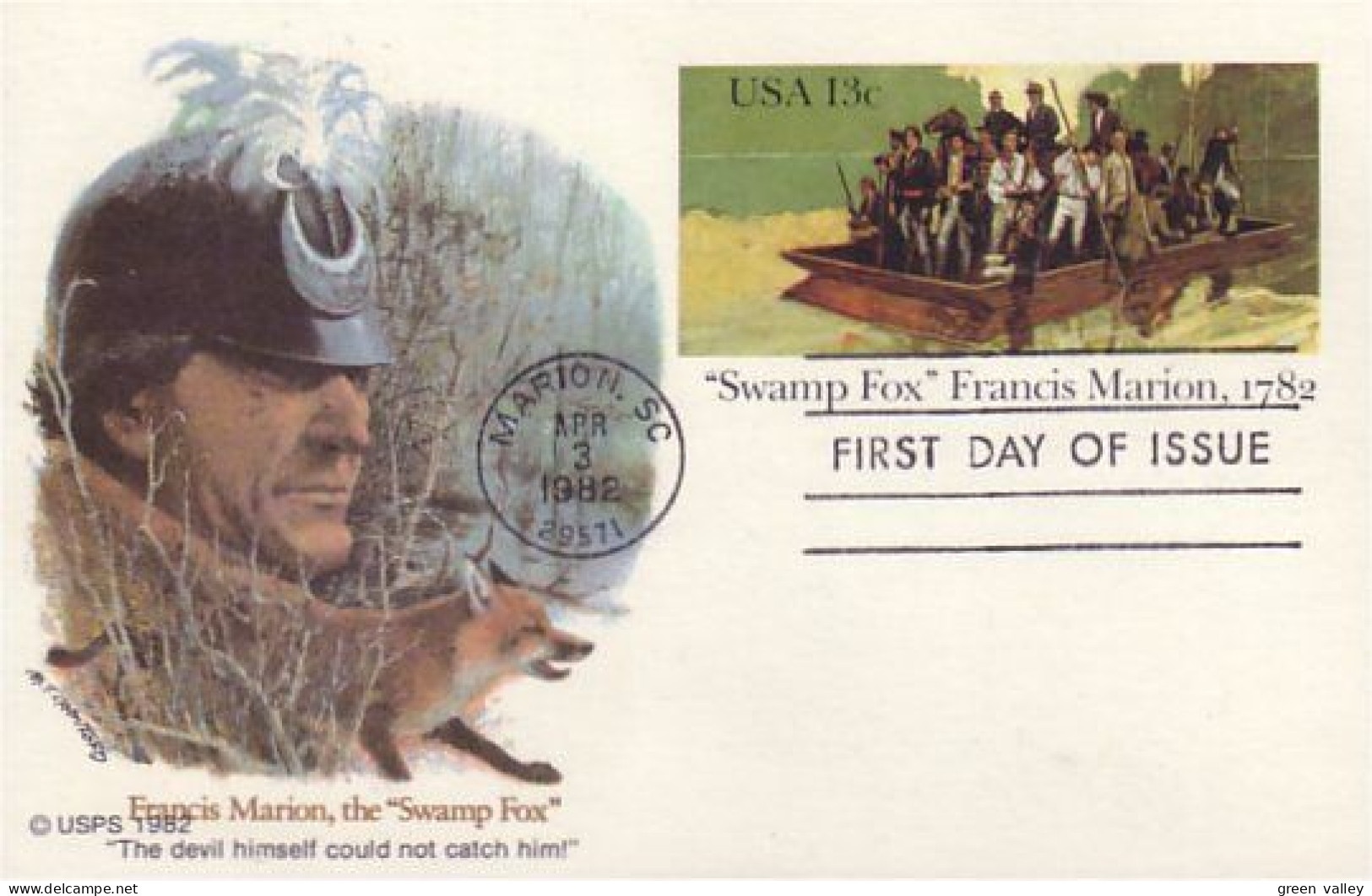 A42 67 US Postcard Francis Marion 1782 FDC - Us Independence