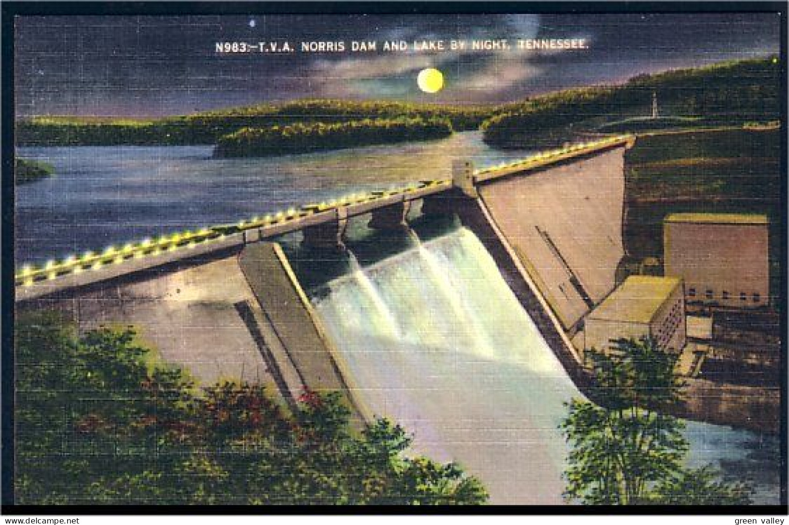 A45 322 PC Norris Dam And Lake At Night Unused - Otros & Sin Clasificación