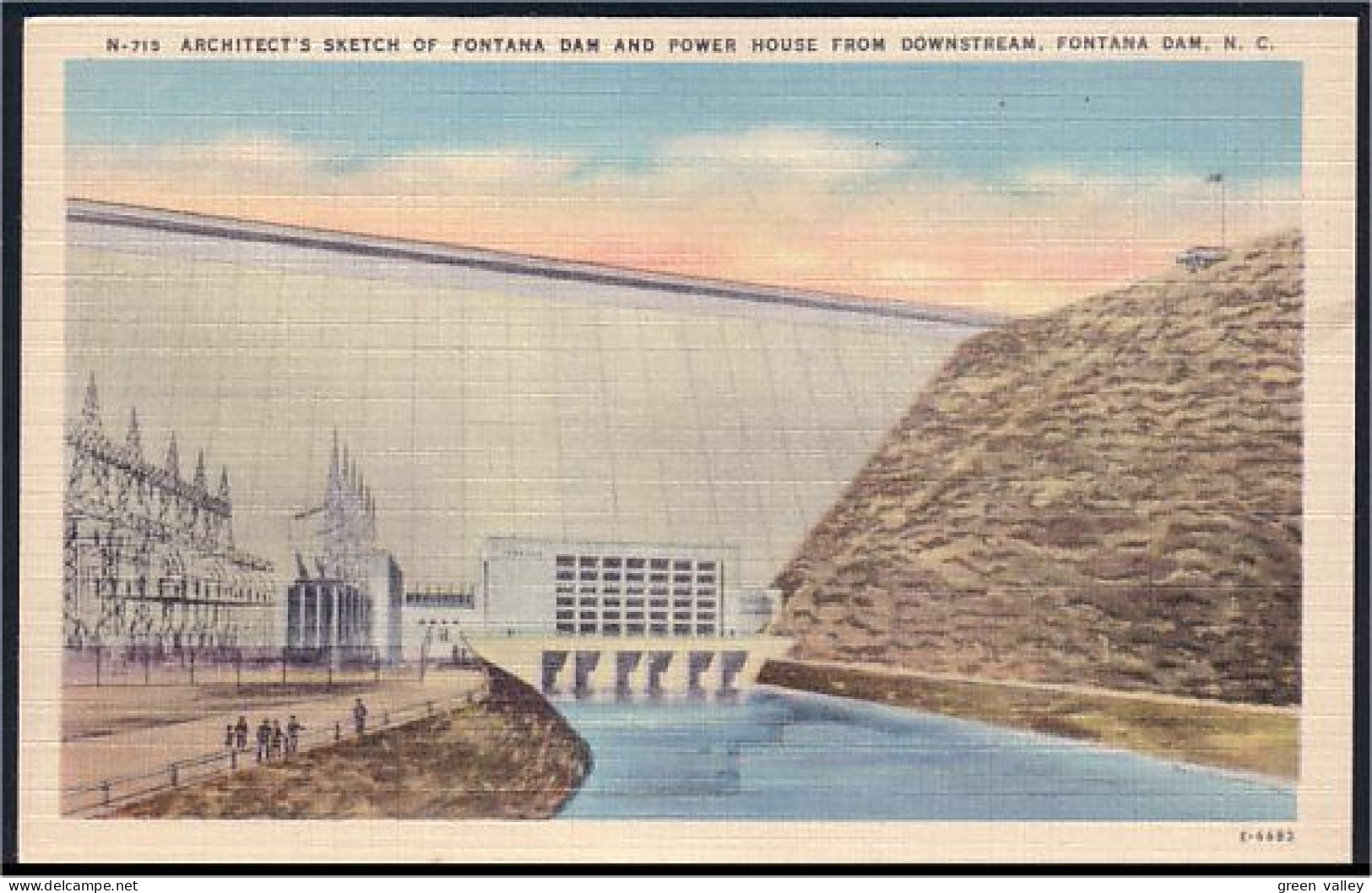 A45 314 PC Architect's Sketch Fontana Dam And Powerhouse Unused - Otros & Sin Clasificación