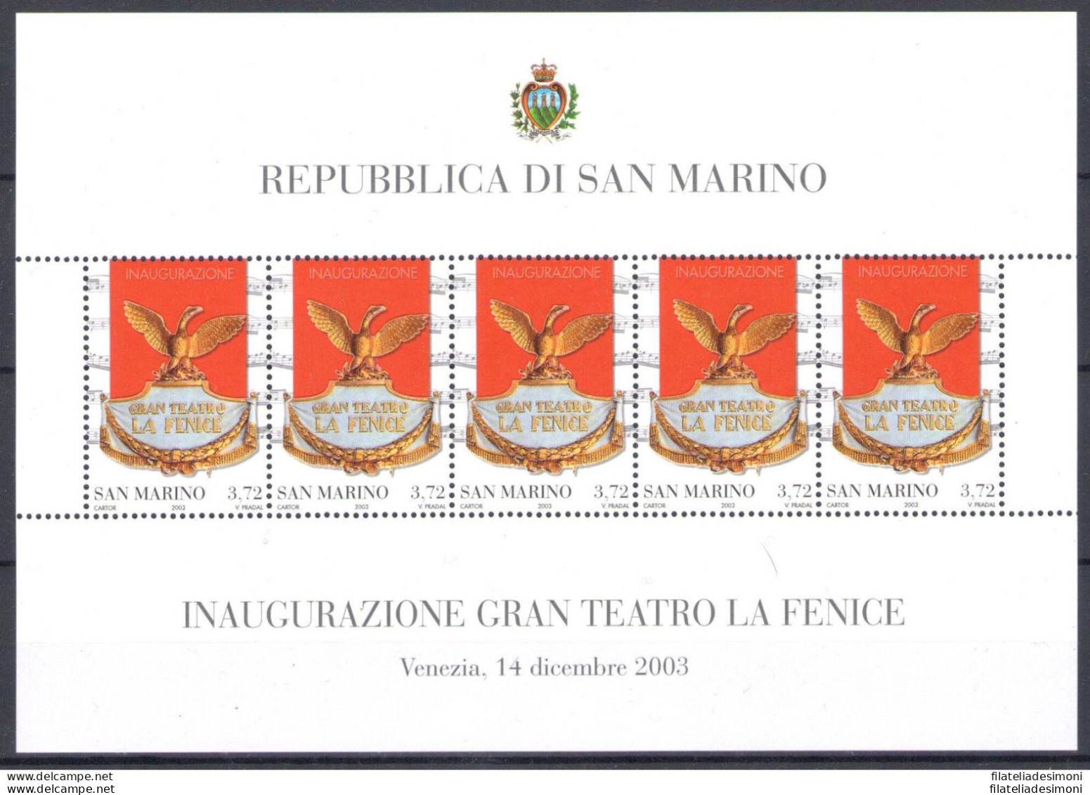 2003 San Marino, Francobolli Nuovi, Annata Completa 37 Valori + 5 Foglietti - MNH** (con Singolo Fenice + Foglietto Feni - Années Complètes