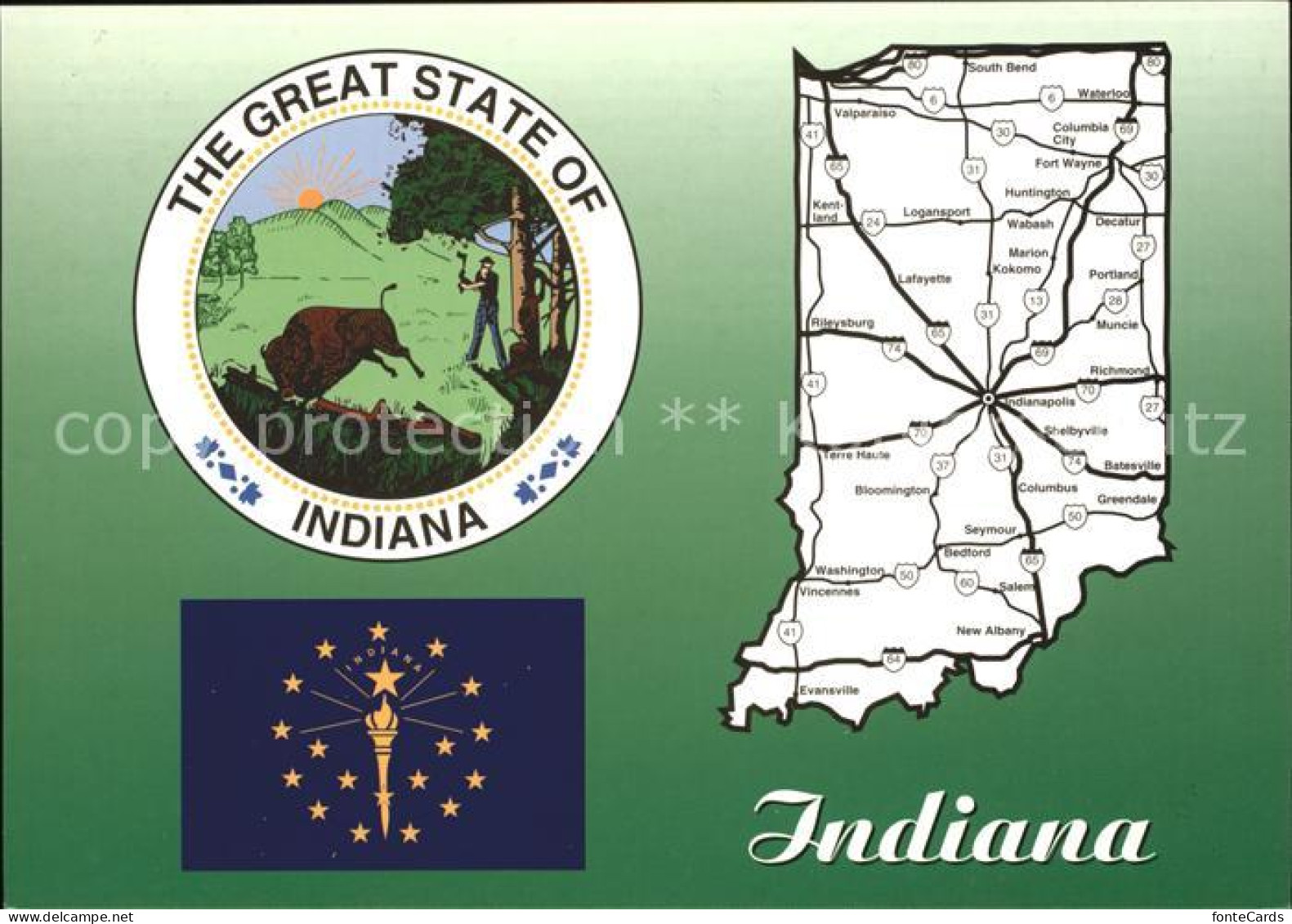 71669001 Indianapolis The Hoosier State Map Wappen - Otros & Sin Clasificación