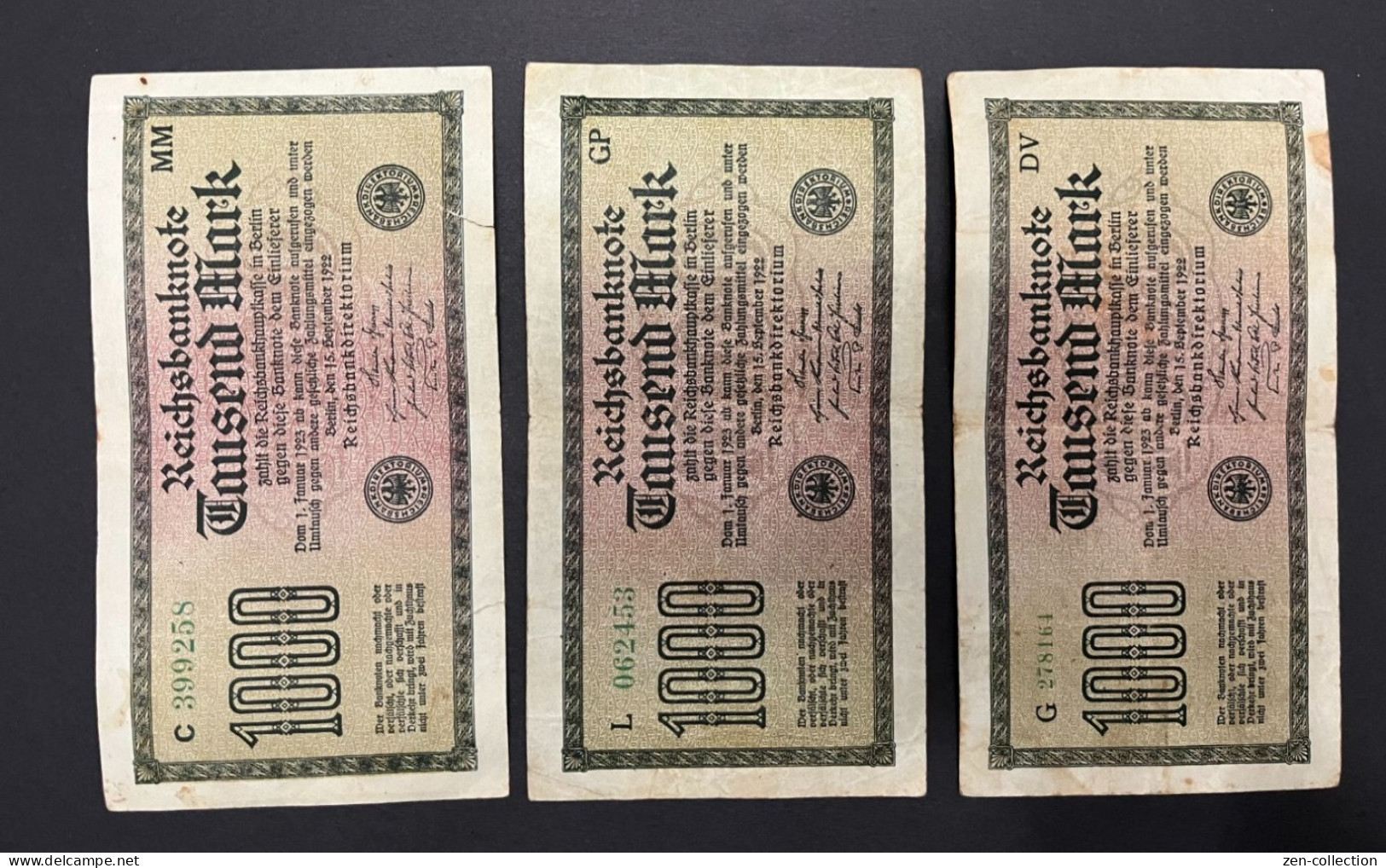 Set 6 WW2 Germany Nazi Propaganda FORGERY Overprint On Genuine 1000 Mark 1923 Banknote VF- (tear) - Altri & Non Classificati