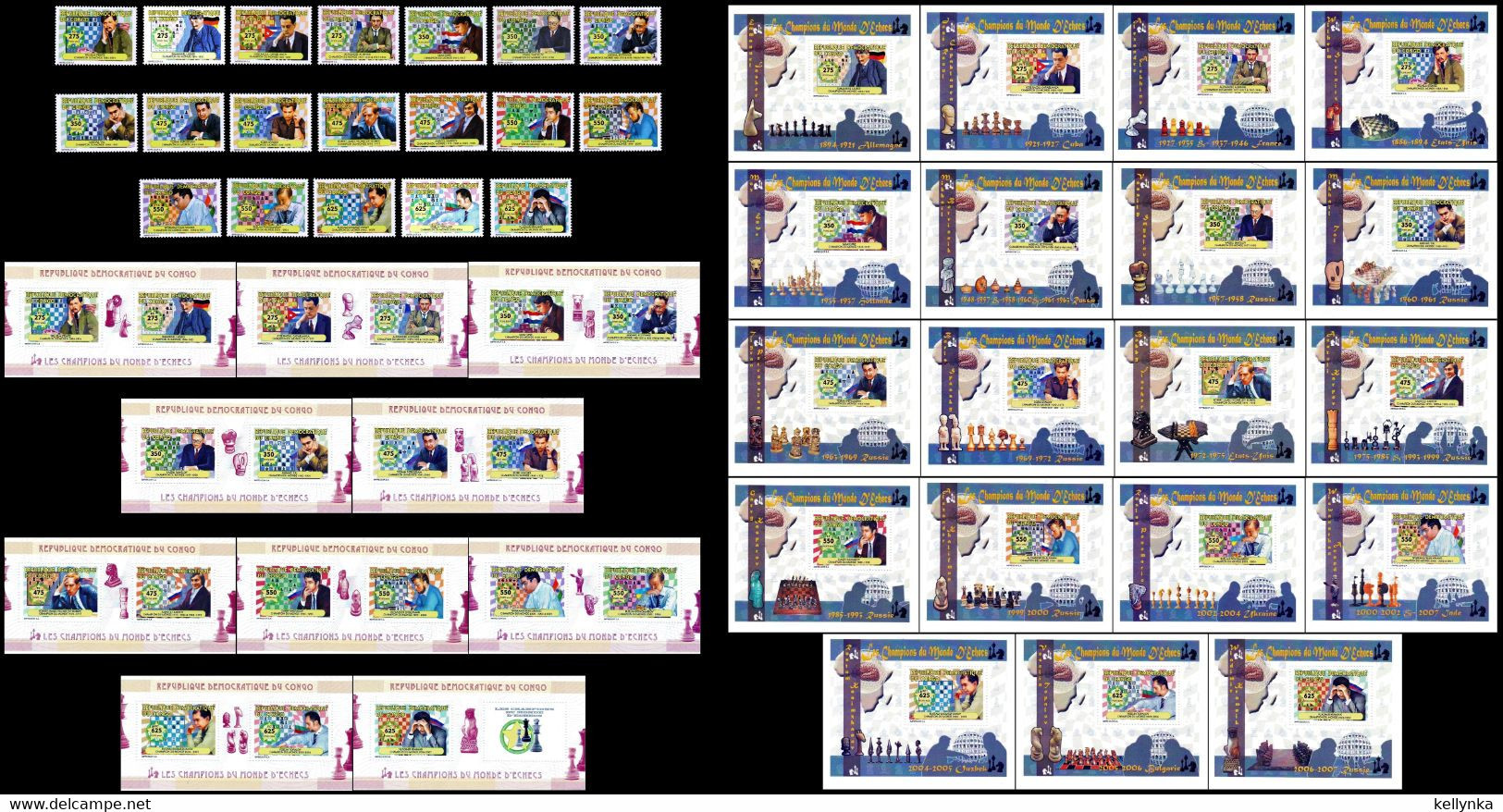 République Démocratique Du Congo - 2582/2600 + BL535/553 + BL554/563 - Champions Du Monde D'Echecs - 2009 - MNH - Nuovi