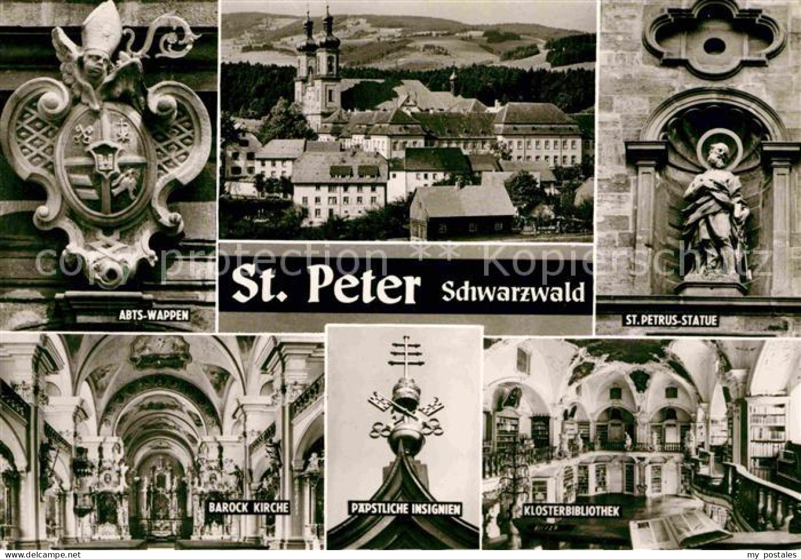 72811670 St Peter Schwarzwald Abtswappen Barockkirche St Petrus Statue Klosterbi - St. Peter