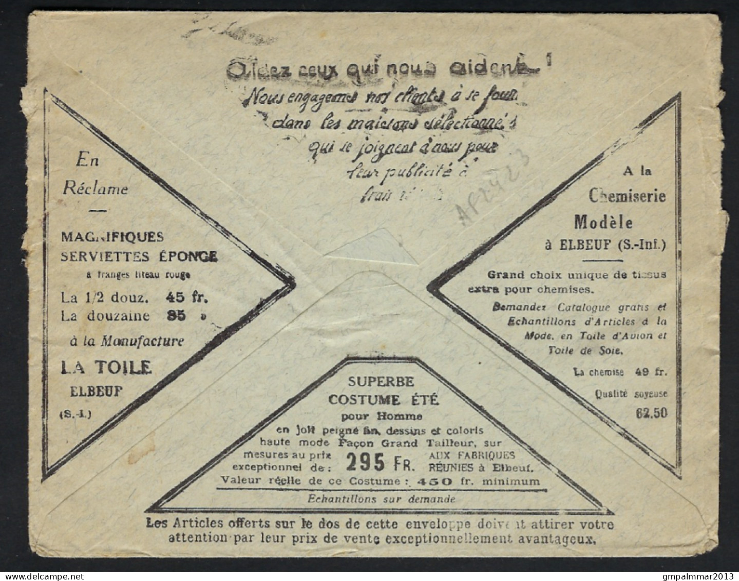 Type Blanc 10 C Préoblitéré Sur Lettre " Union Des Trois Manufactures ". LOT 279 - Otros & Sin Clasificación