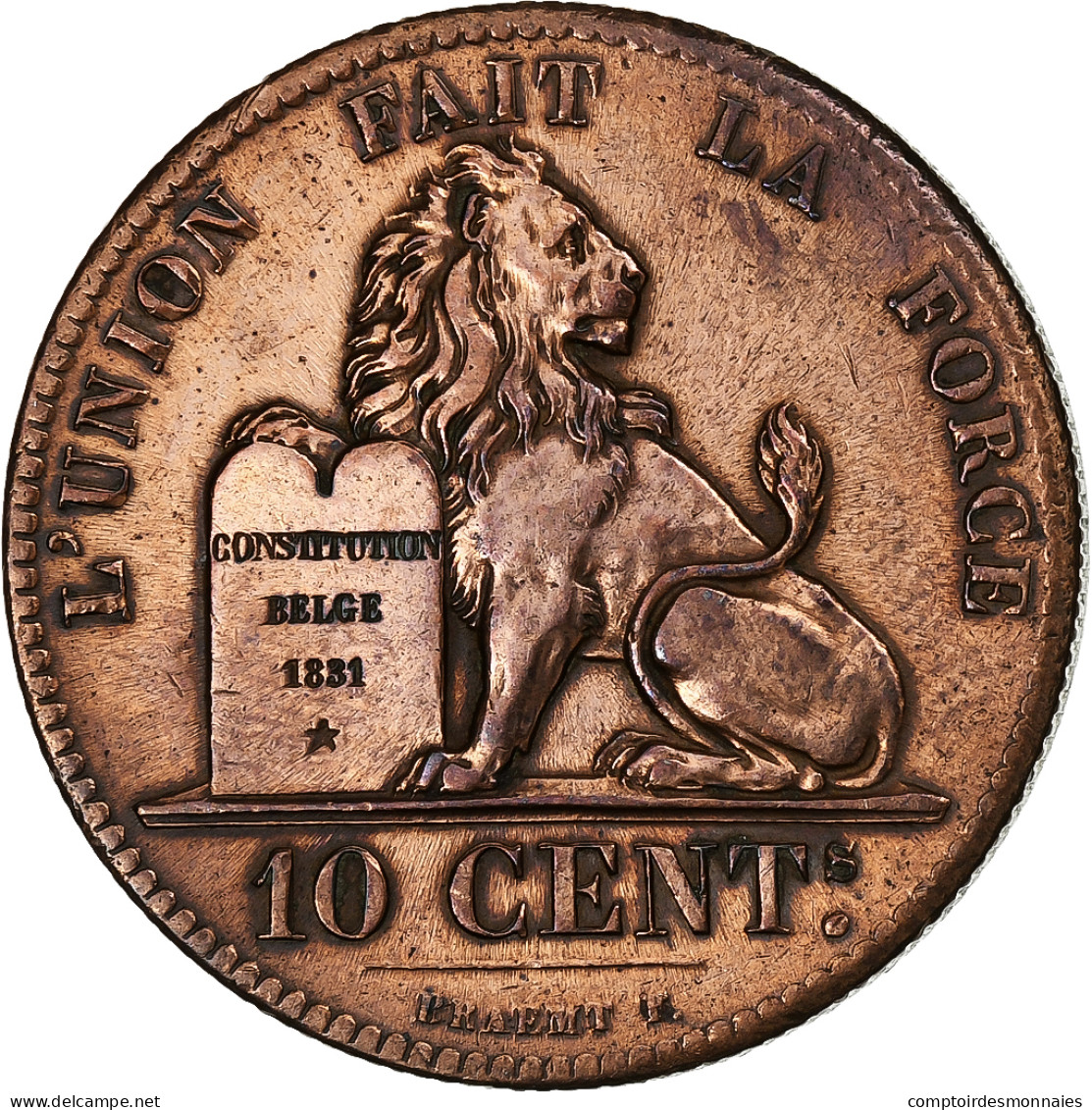 Belgique, Leopold I, 10 Centimes, 1832, Cuivre, TTB, KM:2.1 - 10 Cents