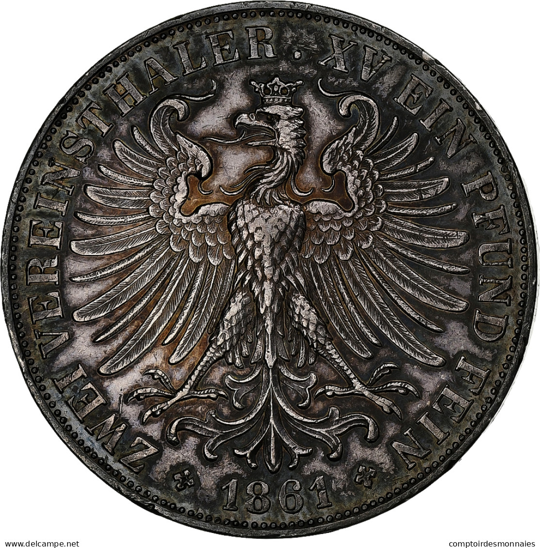 Etats Allemands, FRANKFURT AM MAIN, 2 Thaler, 3-1/2 Gulden, 1861, Frankfurt - Taler & Doppeltaler