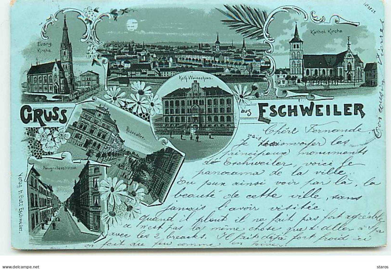 Allemagne - Gruss Aus ESCHWEILER - Kathol Kirche, Evang Kirche ... 1898 - Eschweiler