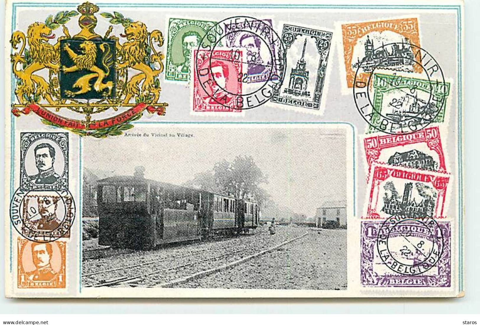 Belgique - BELLEFONTAINE - Arrivée Du Vicinal Au Village - Tramway - L'Union Fait La Force - Blason, Timbres - Tintigny