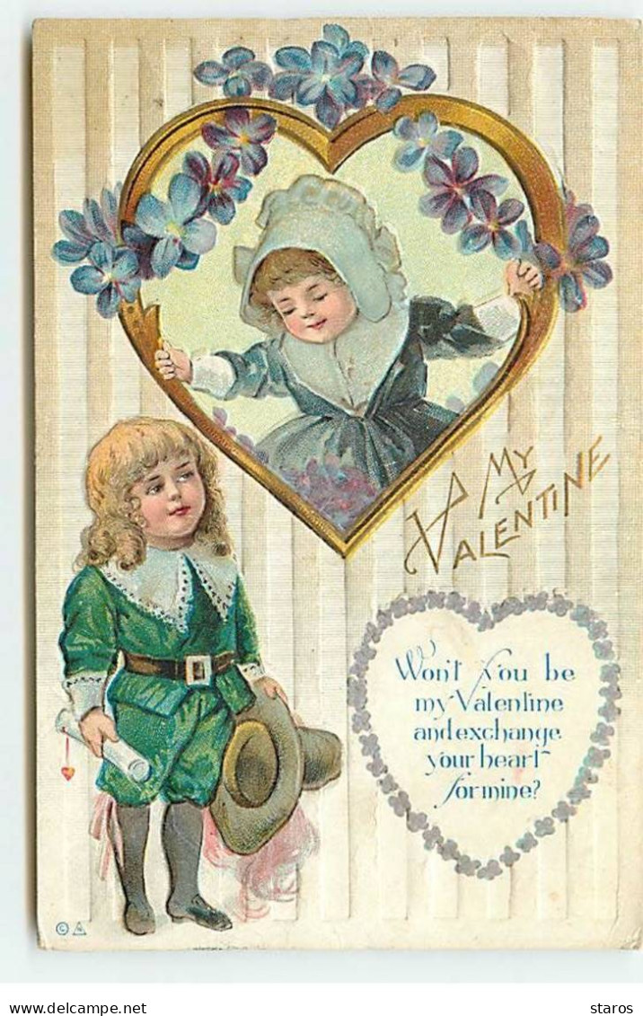 Carte Gaufrée - My Valentine - Won-t You Be My Valentine ... For Mine ? - Fillette Dans Un Coeur - Saint-Valentin