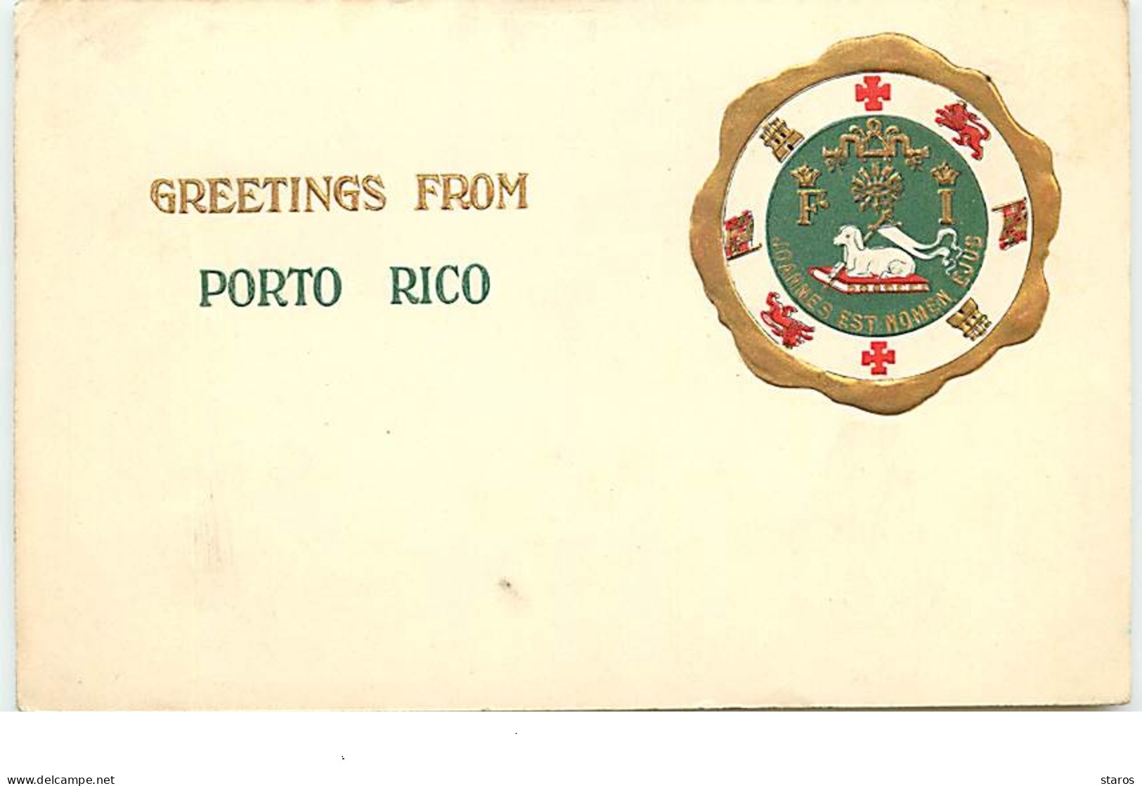 Carte Gaufrée - Greetings From PORTO RICO - Joannes Est Nomen Ejus - Puerto Rico