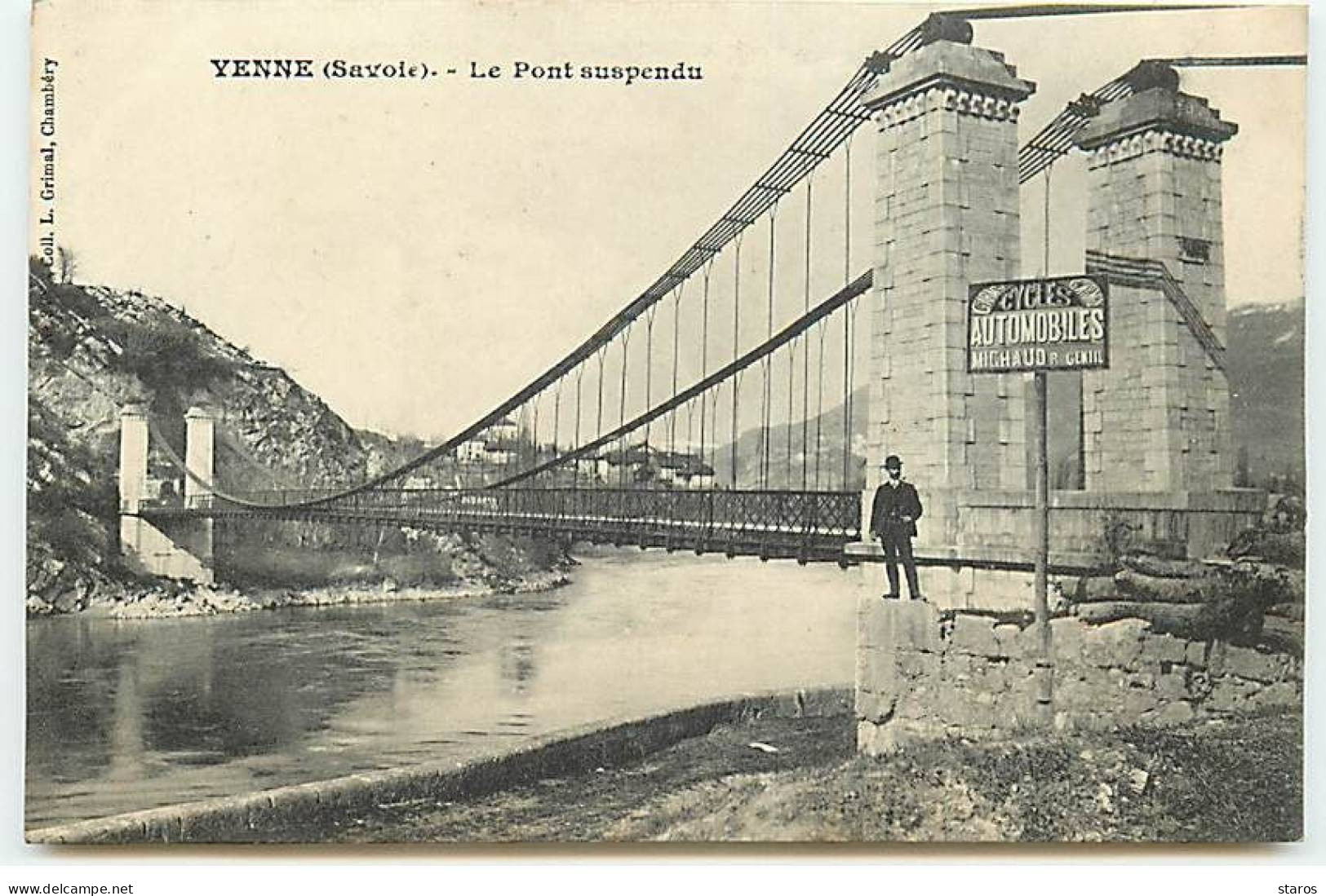 YENNE - Le Pont Suspendu - Plaque Cycles, Automobiles Michaud - Yenne